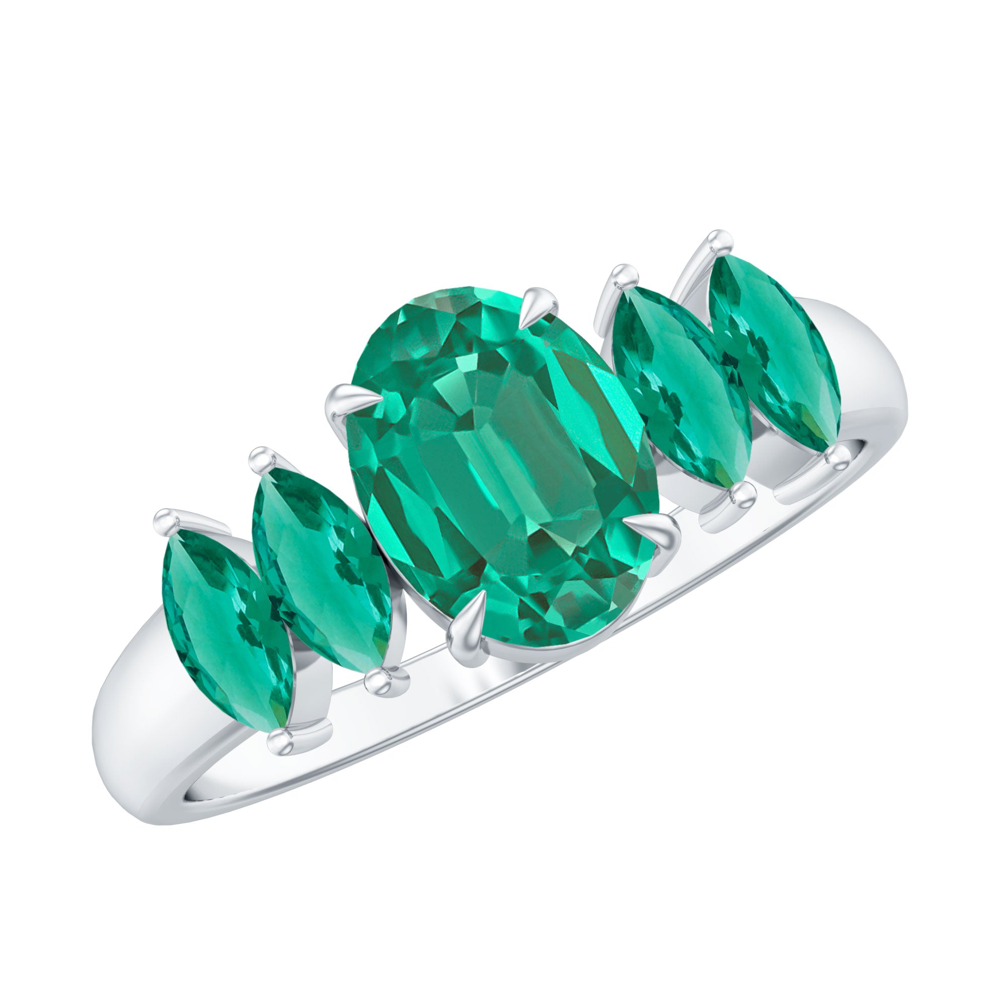 Oval and Marquise Cut Lab Created Emerald Five Stone Ring