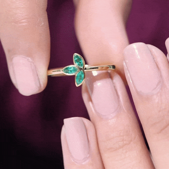 Rosec Jewels-Marquise Cut Emerald Leaf Promise Ring in Bezel Setting