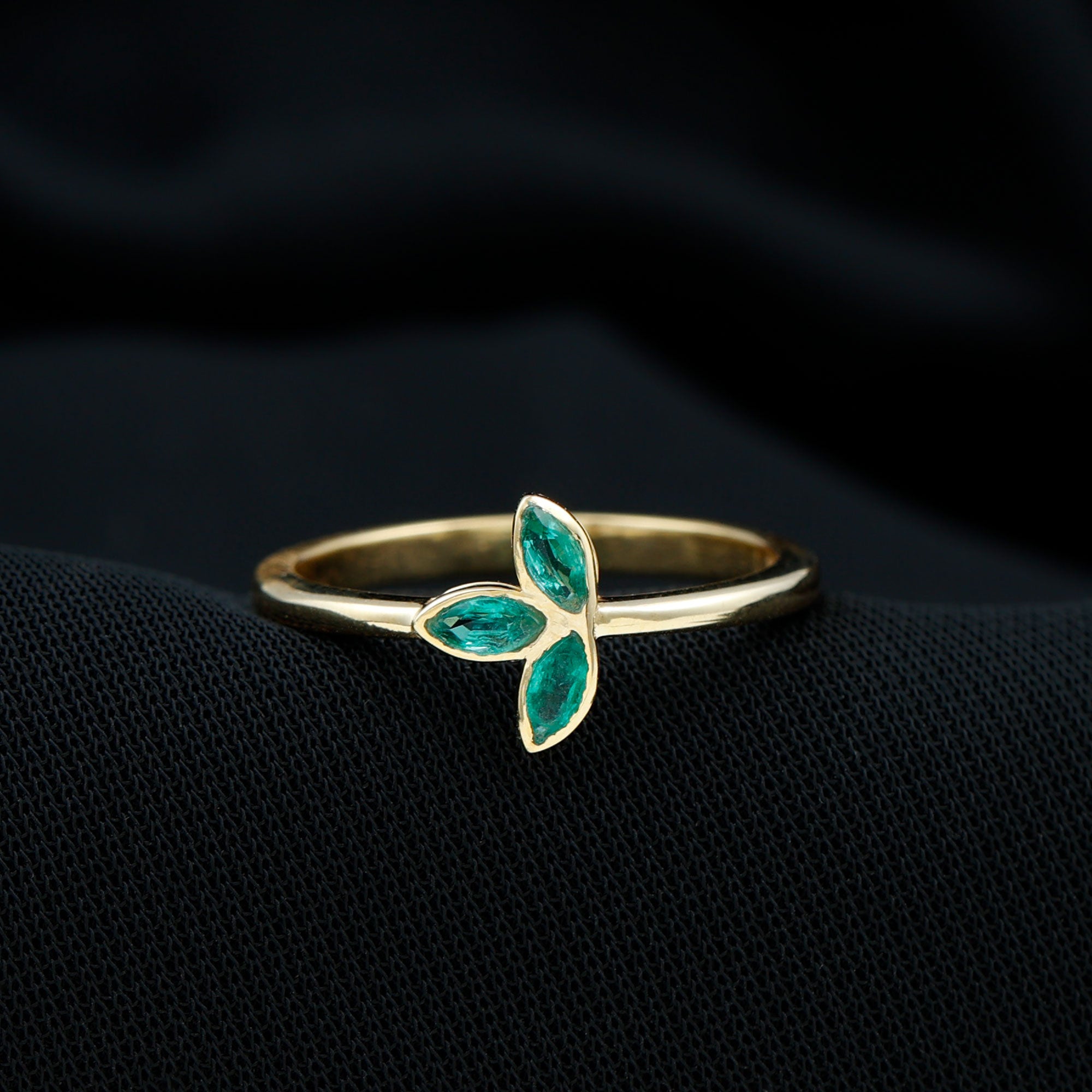 Rosec Jewels-Marquise Cut Emerald Leaf Promise Ring in Bezel Setting