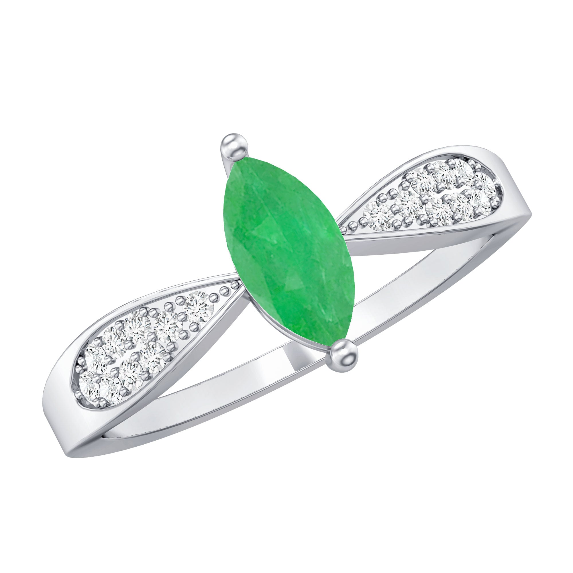 Genuine Emerald Diamond Marquise Engagement Ring with Pinched Shank AAA - Rosec Jewels