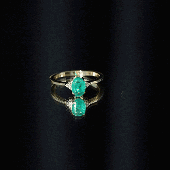 Rosec Jewels-Solitaire Oval Emerald Engagement Ring with Diamonds