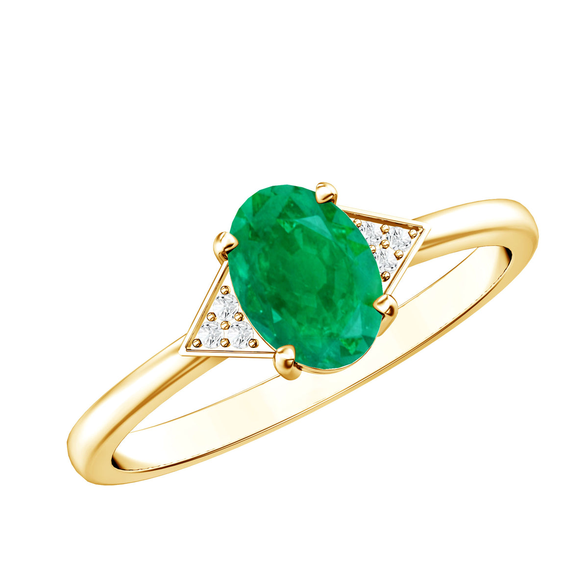 Solitaire Oval Emerald Engagement Ring with Diamonds AAA - Rosec Jewels