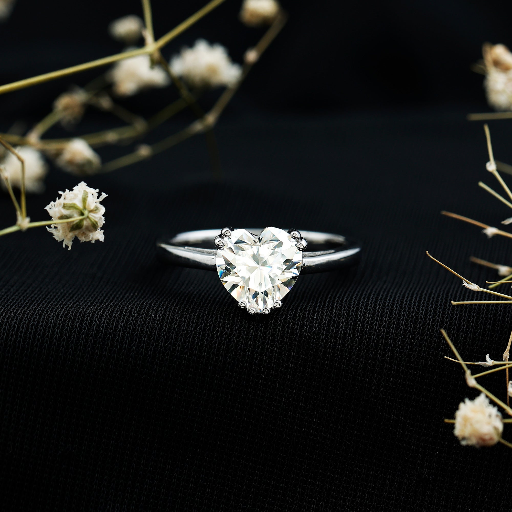 Certified Solitaire Moissanite Heart Engagement Ring For Women D-VS1 - Rosec Jewels