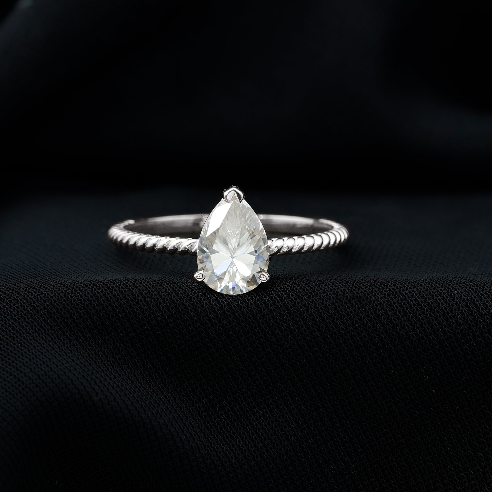Brilliant Cut Solitaire Moissanite Pear Shaped Engagement Ring D-VS1 - Rosec Jewels