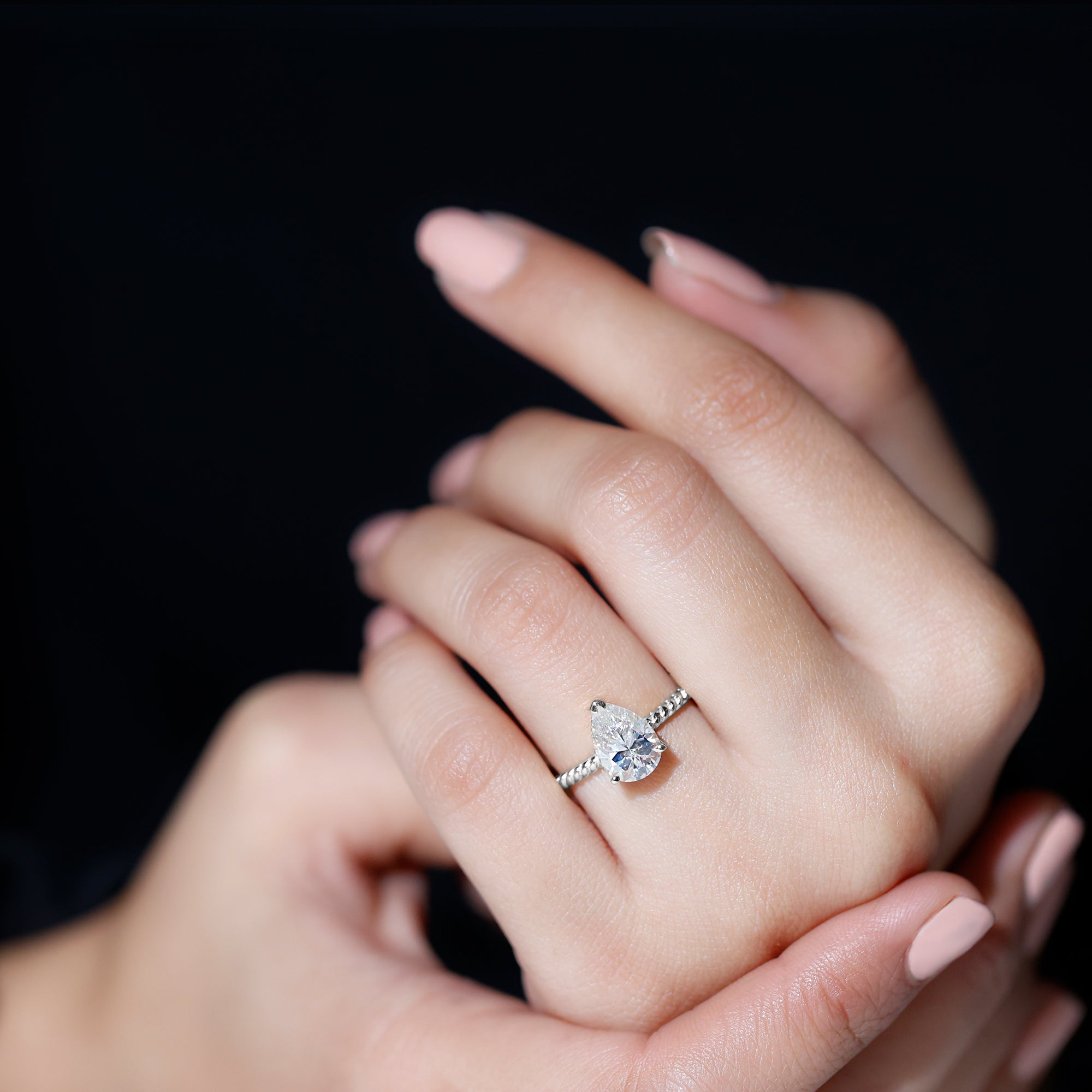 Brilliant Cut Solitaire Moissanite Pear Shaped Engagement Ring D-VS1 - Rosec Jewels