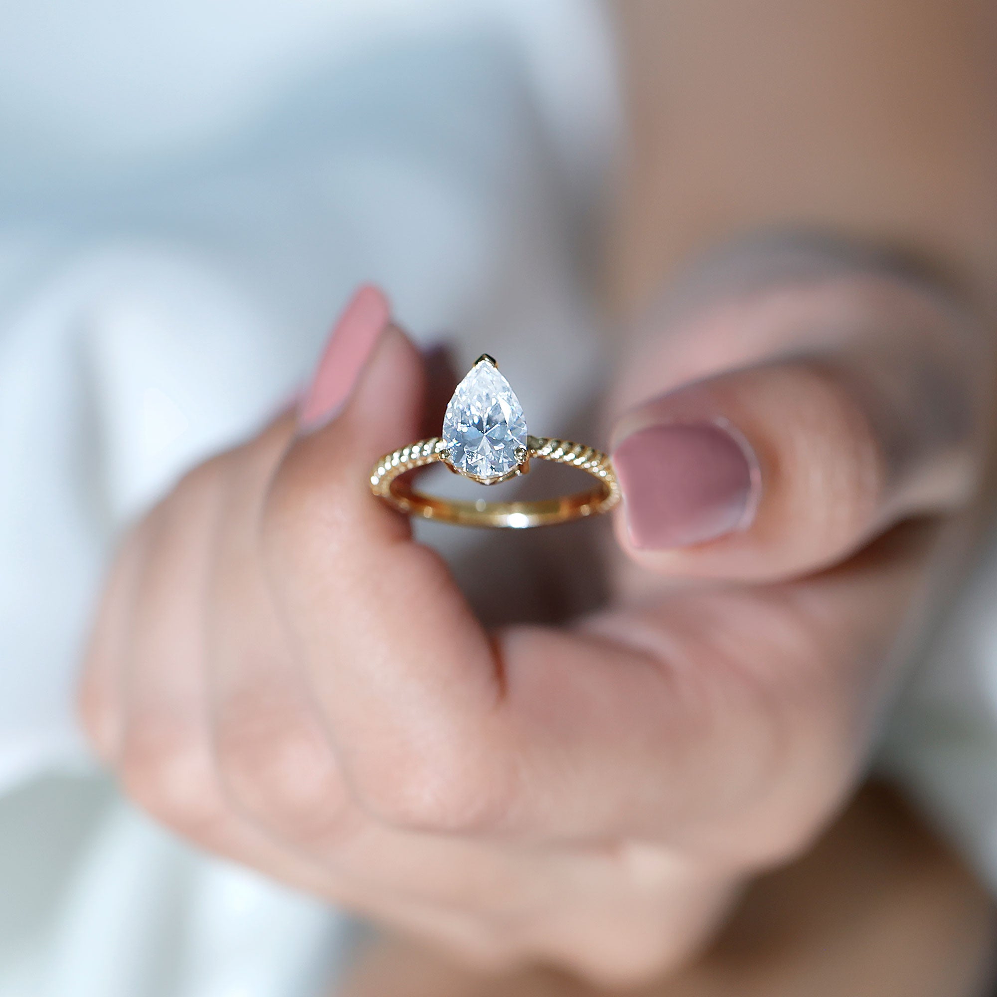 Brilliant Cut Solitaire Moissanite Pear Shaped Engagement Ring D-VS1 - Rosec Jewels