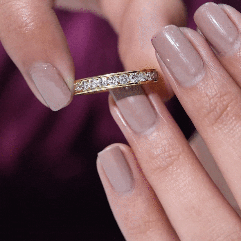 Channel Set Moissanite Half Eternity Band Ring D-VS1 - Rosec Jewels