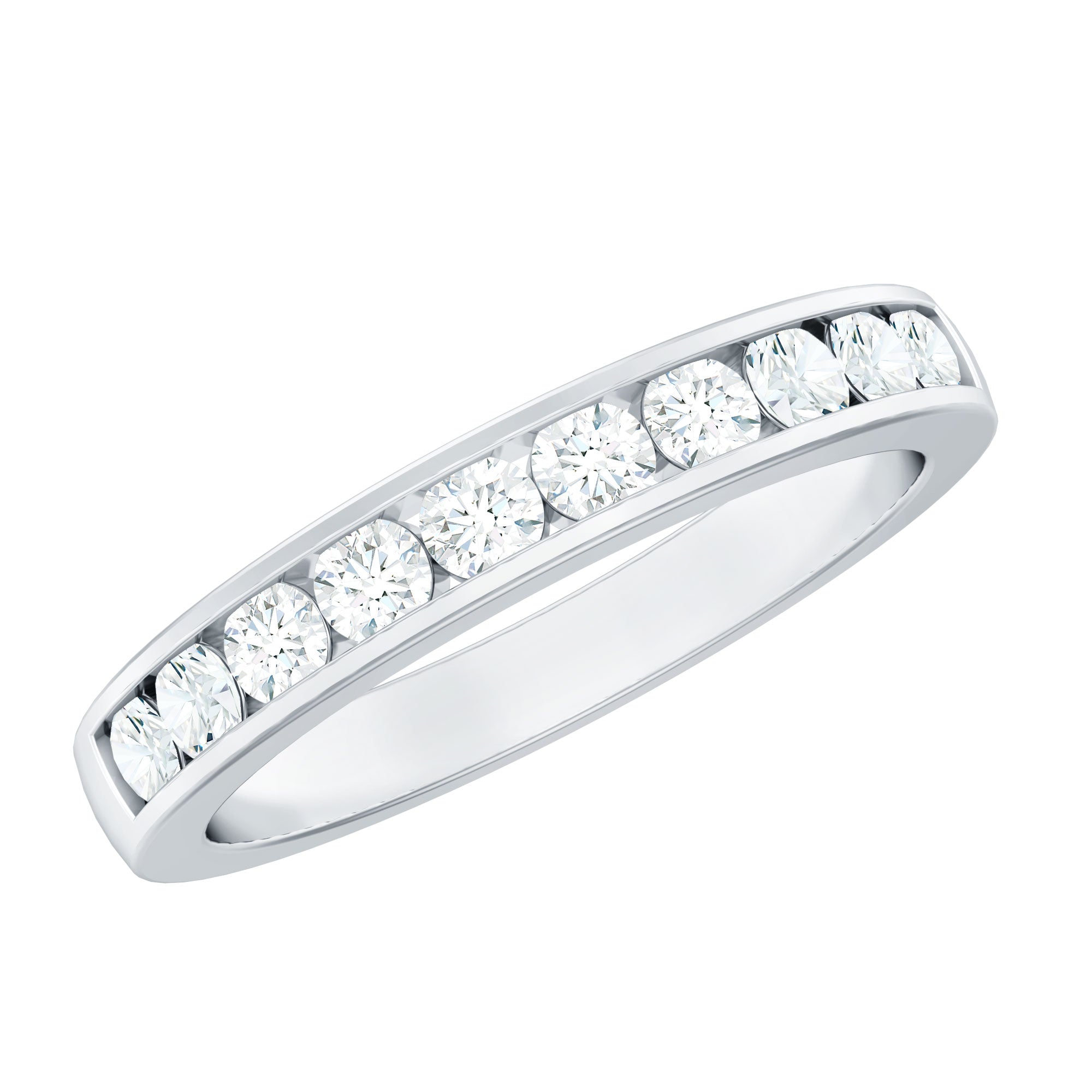 Channel Set Moissanite Half Eternity Band Ring D-VS1 - Rosec Jewels
