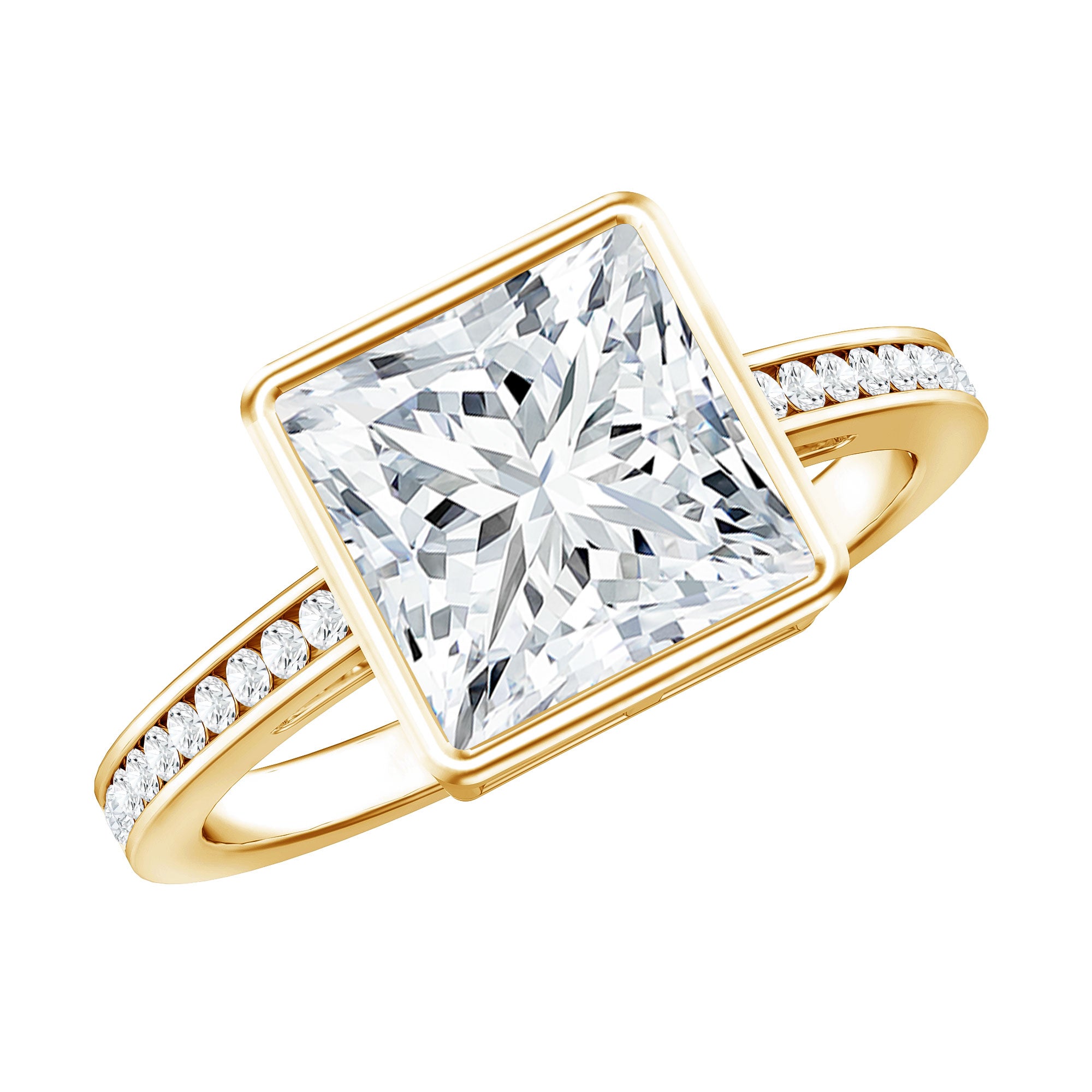 3 CT Moissanite Bezel Set Engagement Ring with Channel Set D-VS1 - Rosec Jewels