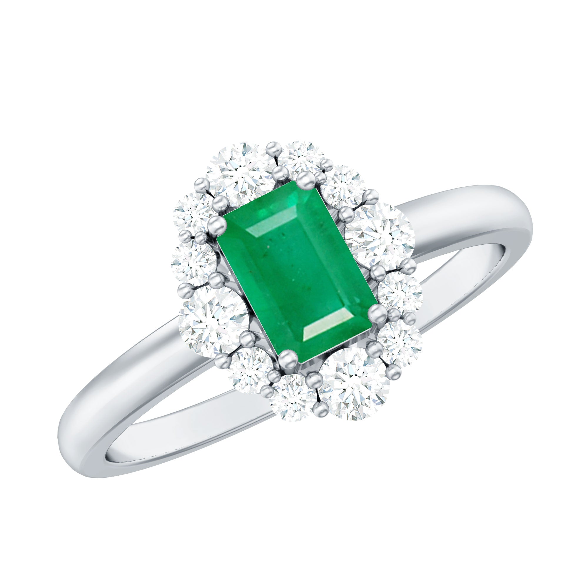 Classic Emerald Cut Emerald Engagement Ring with Diamond Halo