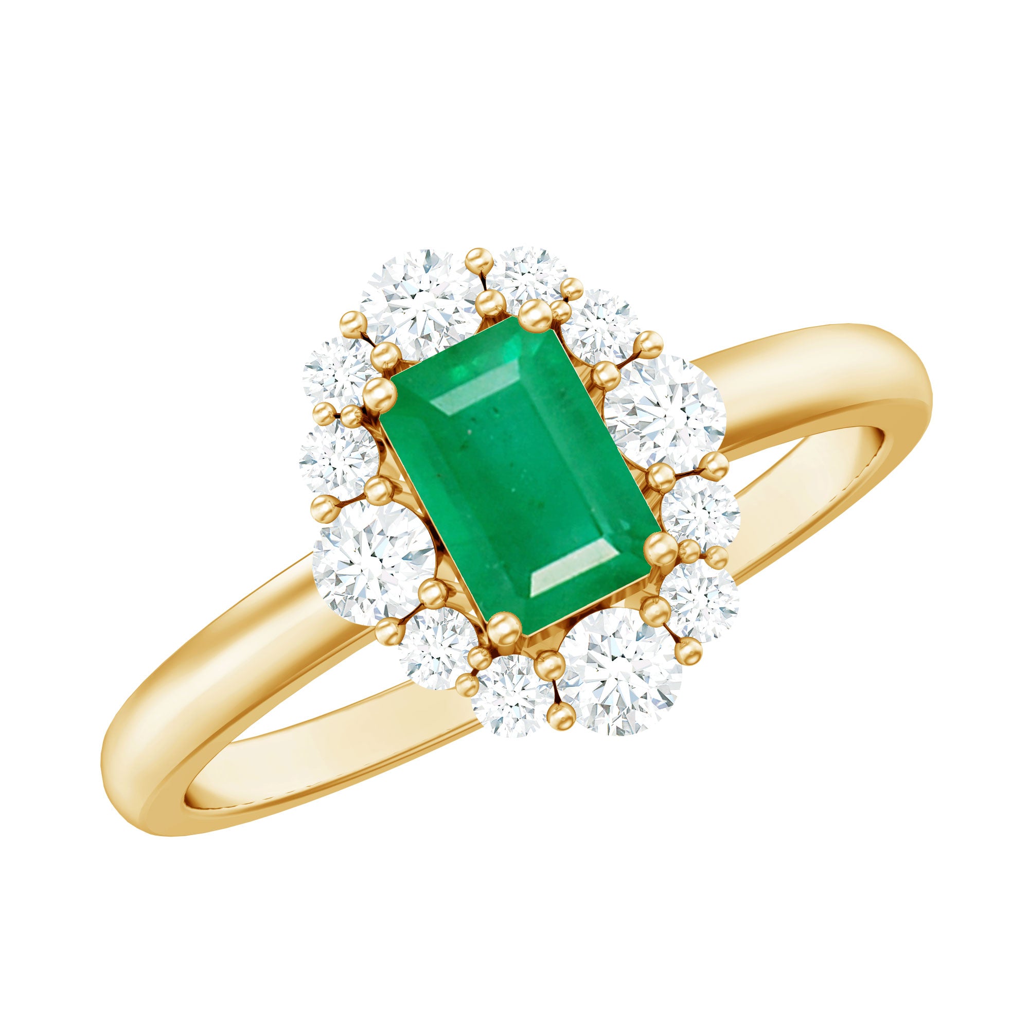 Classic Emerald Cut Emerald Engagement Ring with Diamond Halo AAA - Rosec Jewels