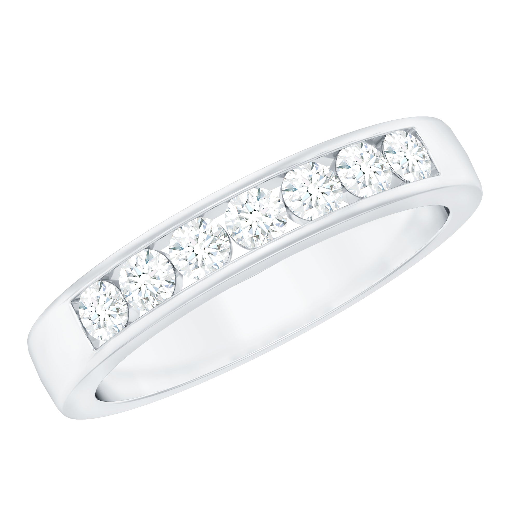 Diamond Seven Stone Band Ring in Channel Setting Natural - ( HI-SI ) - Rosec Jewels