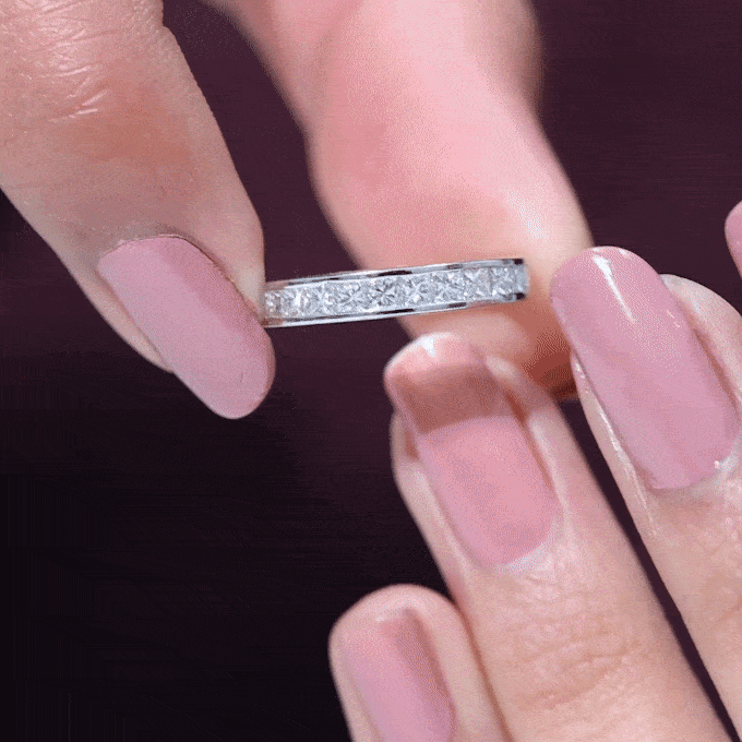 Princess Cut Diamond Half Eternity Ring in Channel Setting Natural - ( HI-SI ) - Rosec Jewels