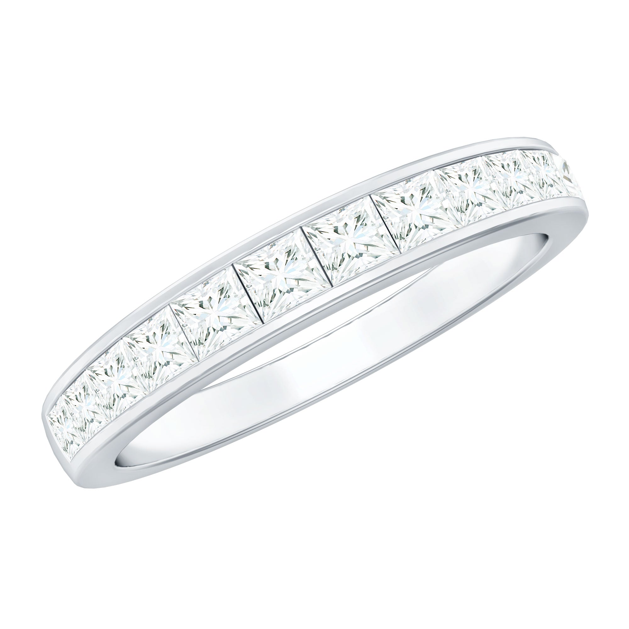 Princess Cut Diamond Half Eternity Ring in Channel Setting Natural - ( HI-SI ) - Rosec Jewels