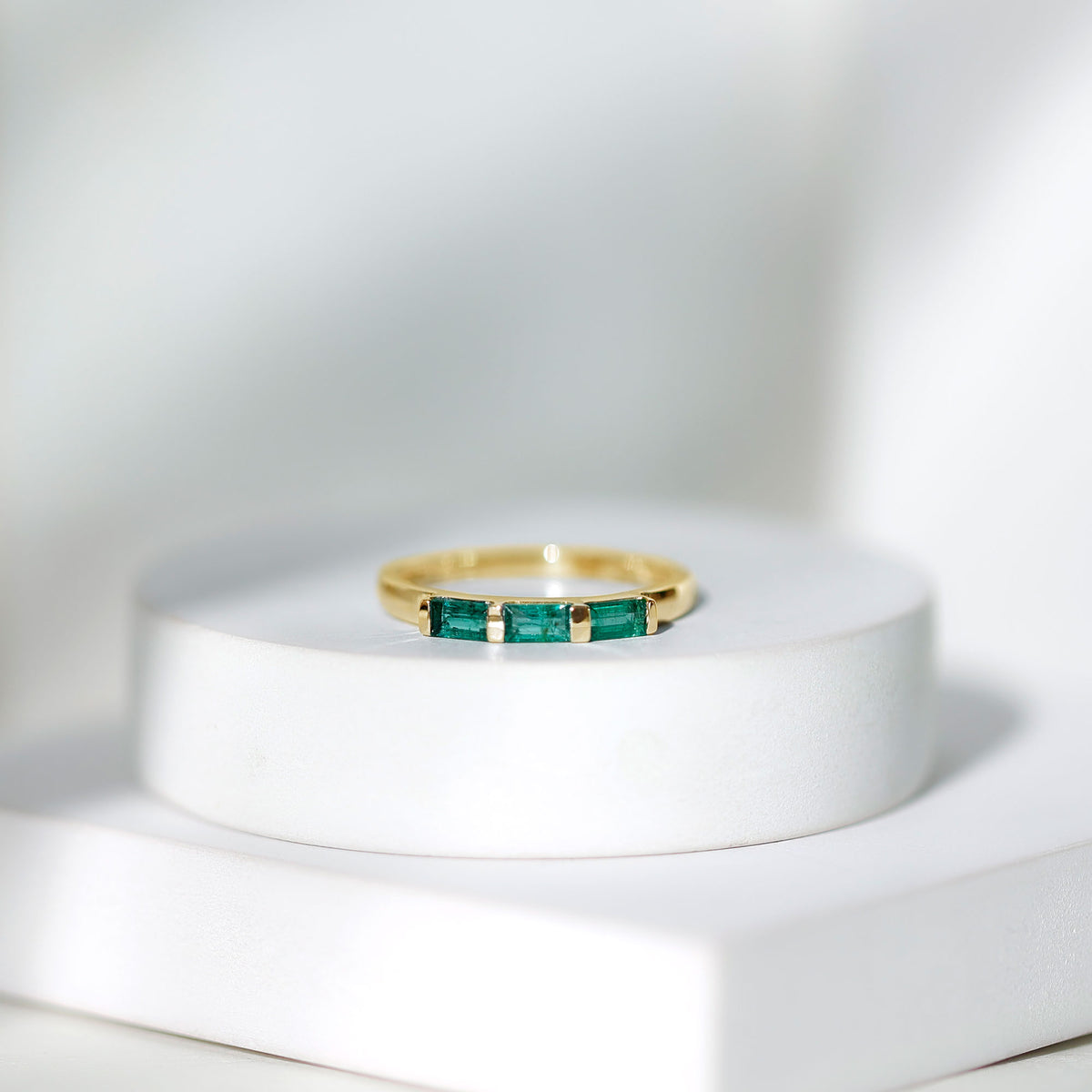 Baguette Cut Real Emerald 3 Stone Ring with Certificate AAA - Rosec Jewels