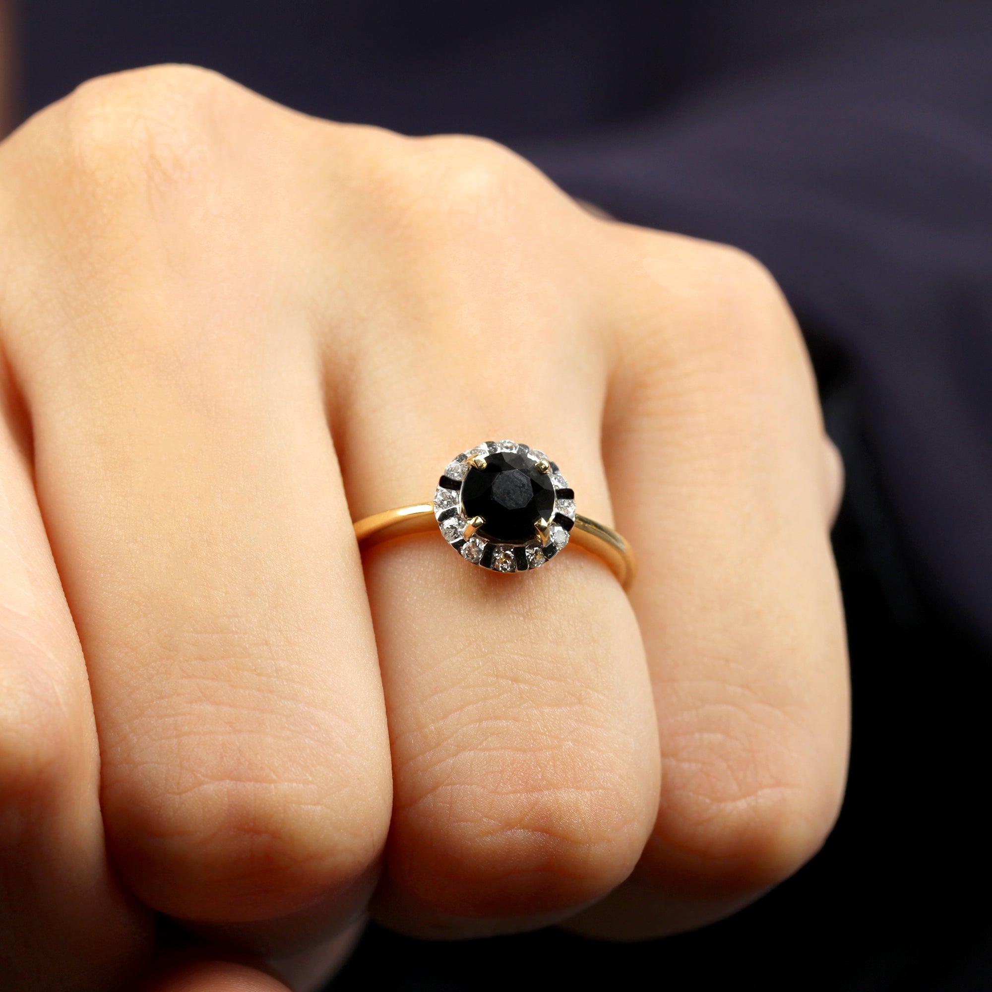 Rosec Jewels-1.75 CT Lab Created Black Diamond Promise Ring with Diamond Halo