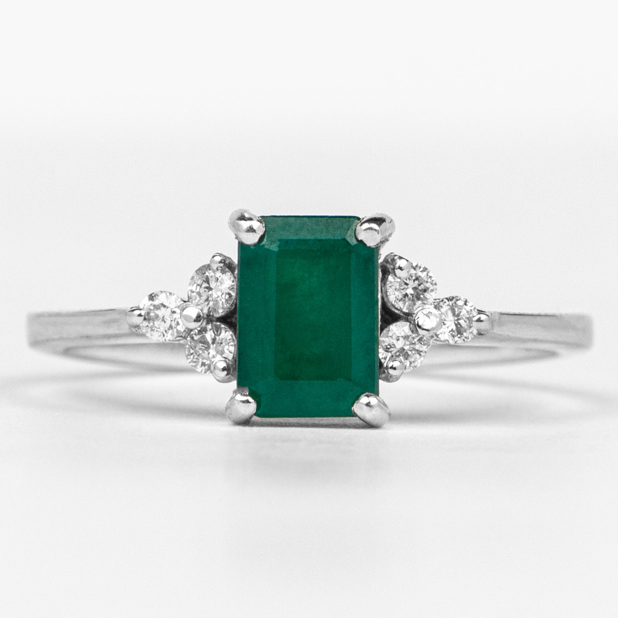 Octagon Cut Emerald Engagement Ring with Diamond Trio AAA - Rosec Jewels