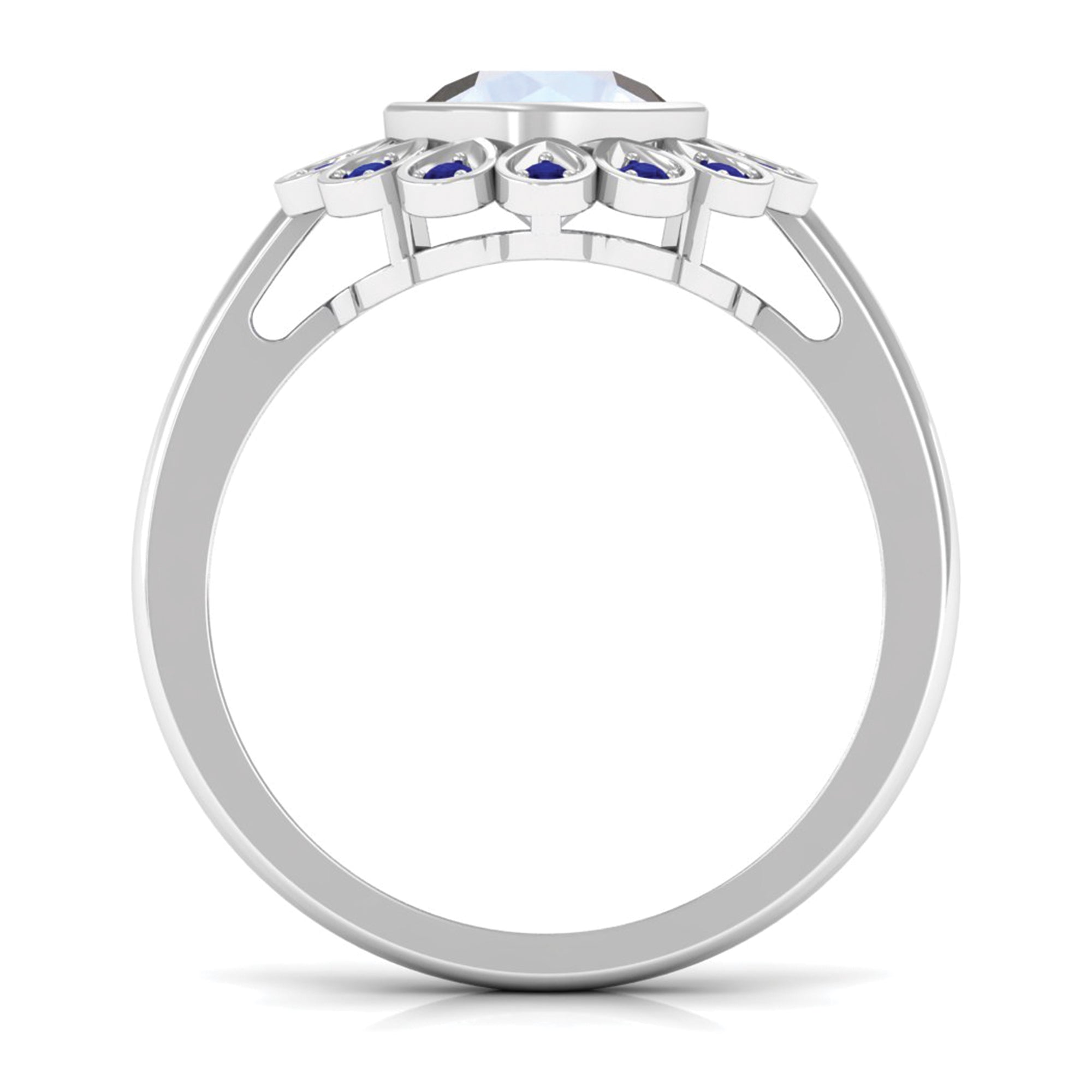 1.25 CT Bezel Set Moonstone Vintage Inspired Engagement Ring with Blue Sapphire AAA - Rosec Jewels