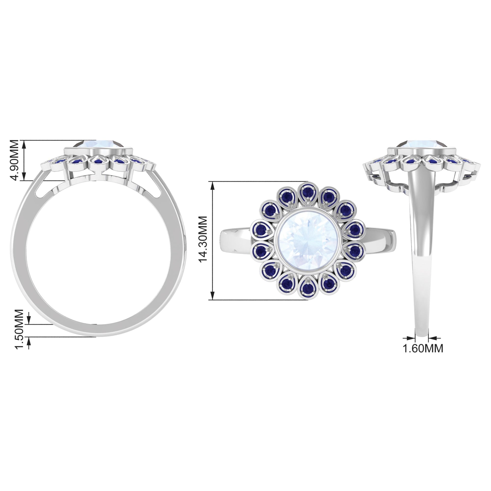 1.25 CT Bezel Set Moonstone Vintage Inspired Engagement Ring with Blue Sapphire AAA - Rosec Jewels