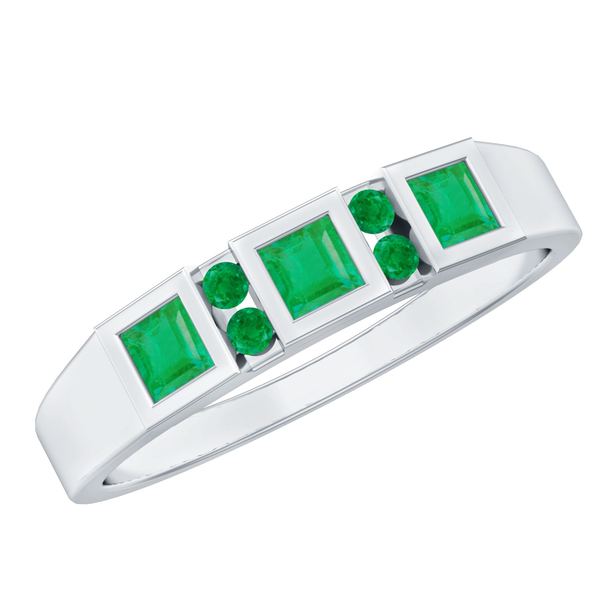 Natural Emerald Princess Cut Band Ring AAA - Rosec Jewels