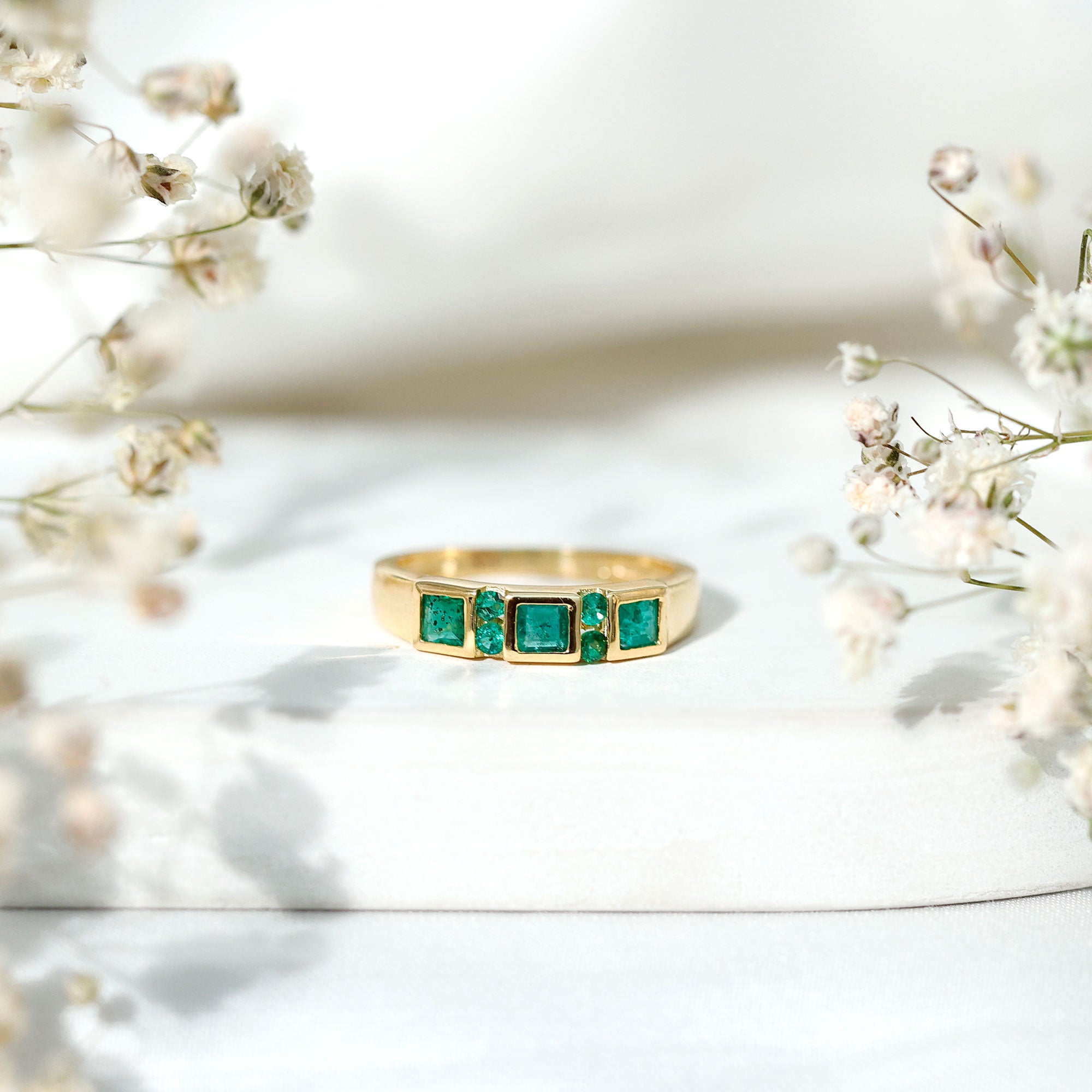 Natural Emerald Princess Cut Band Ring AAA - Rosec Jewels