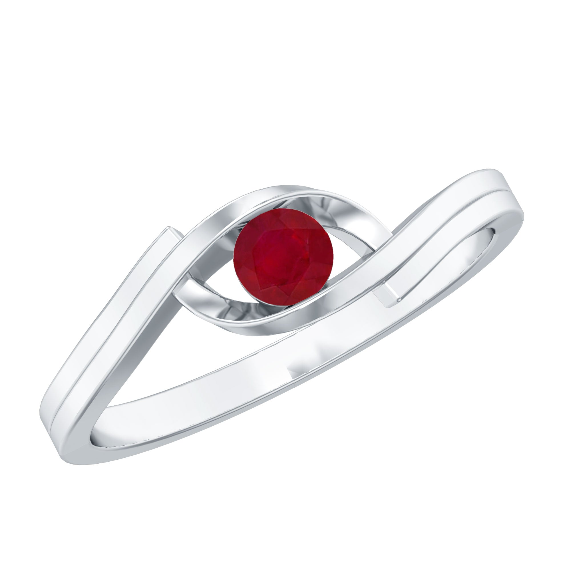 4 MM Round Ruby Solitaire Bypass Promise Ring for Her