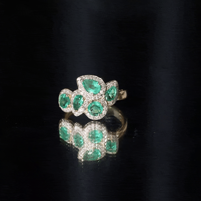 Natural Emerald and Diamond Cluster Engagement Ring AAA - Rosec Jewels