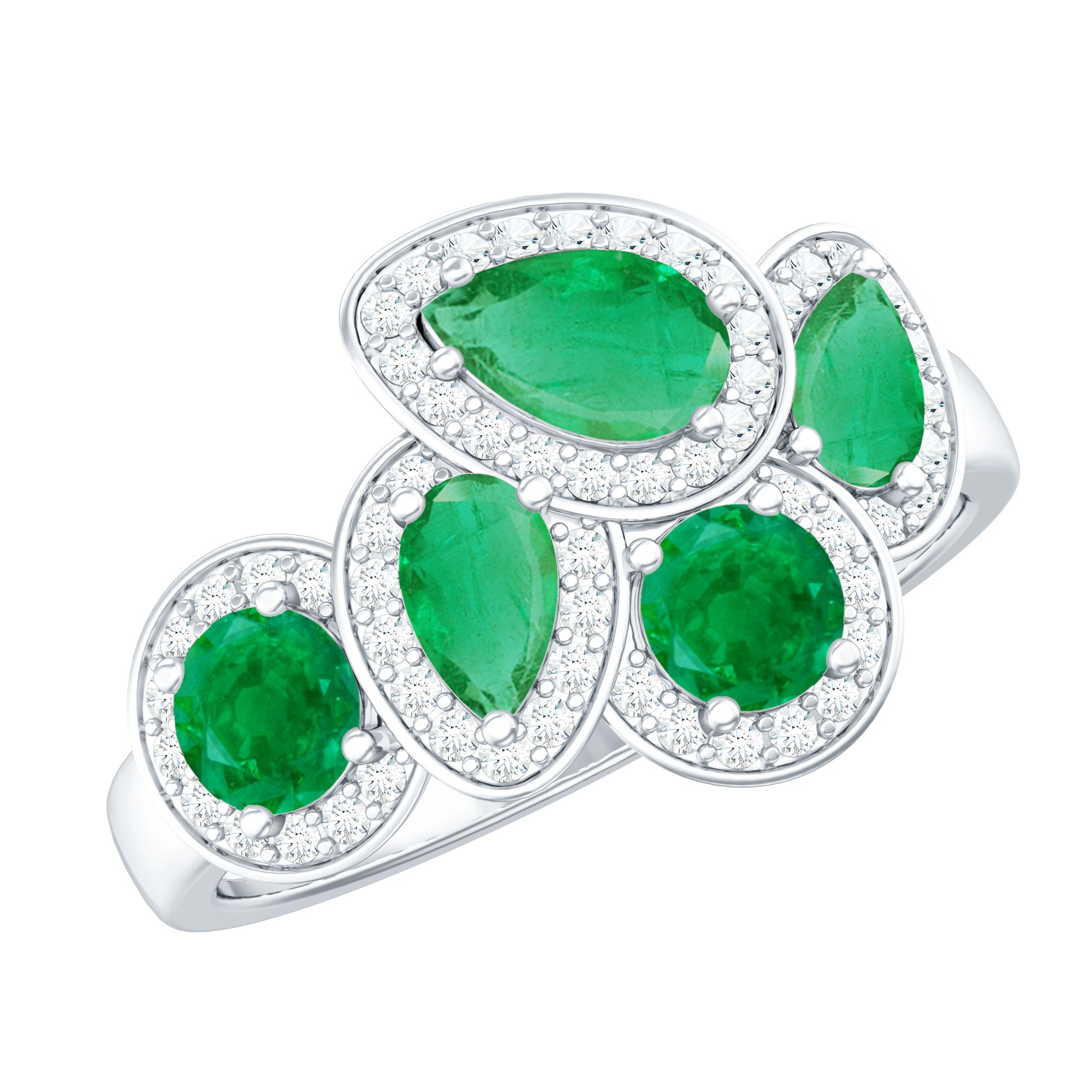 Natural Emerald and Diamond Cluster Engagement Ring AAA - Rosec Jewels