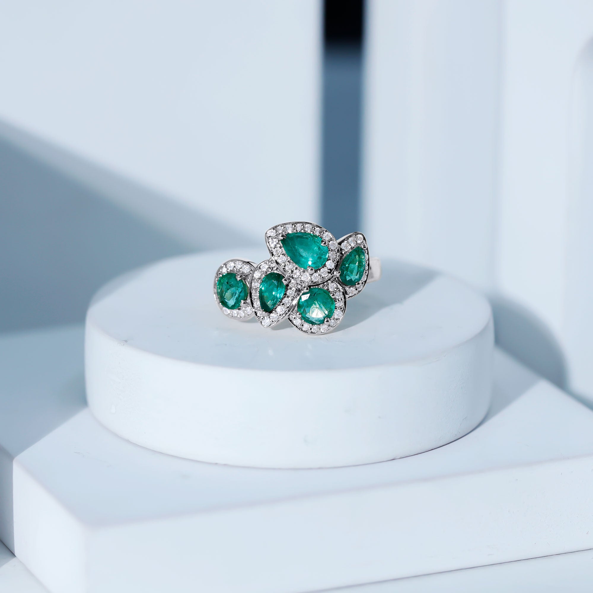 Natural Emerald and Diamond Cluster Engagement Ring AAA - Rosec Jewels