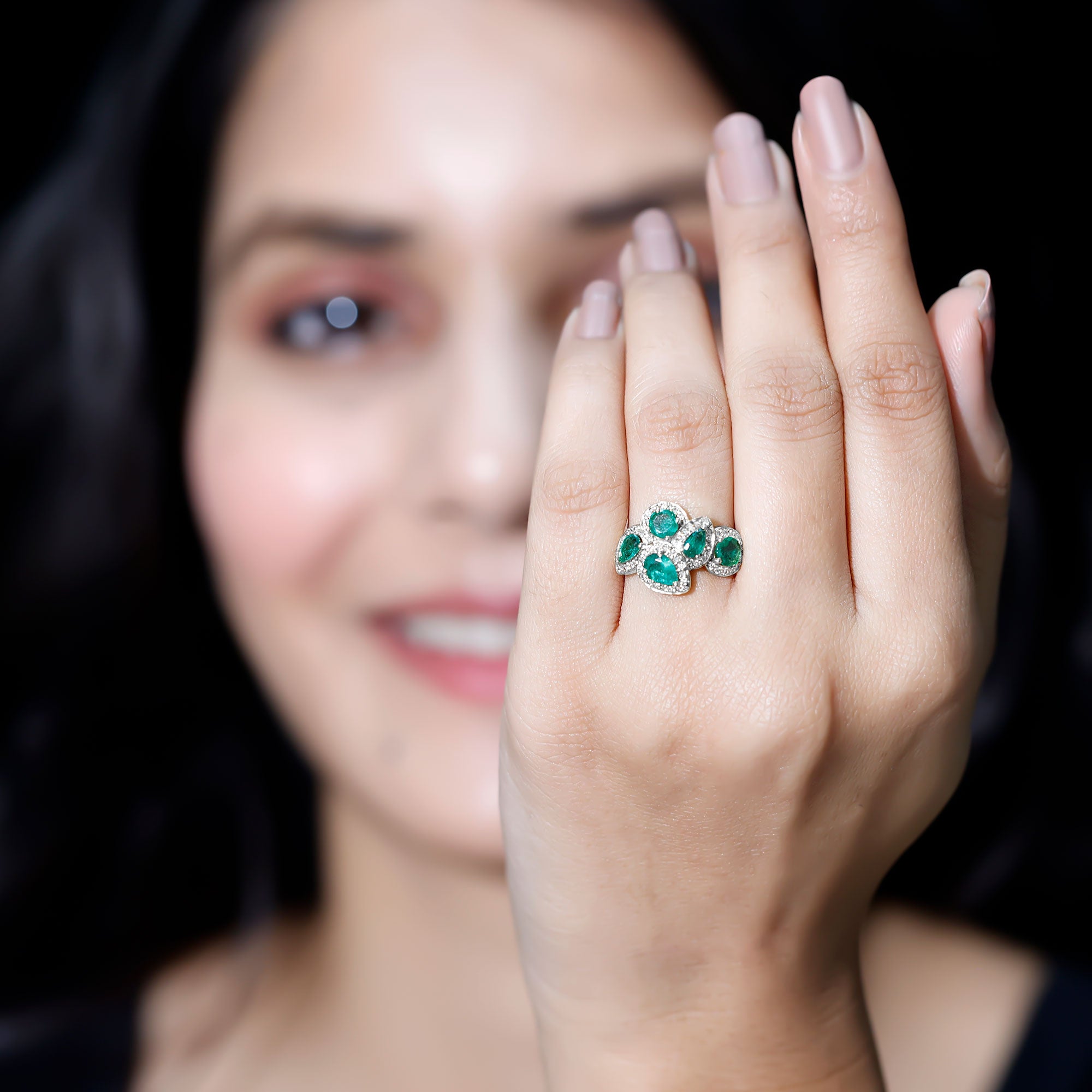 Natural Emerald and Diamond Cluster Engagement Ring AAA - Rosec Jewels