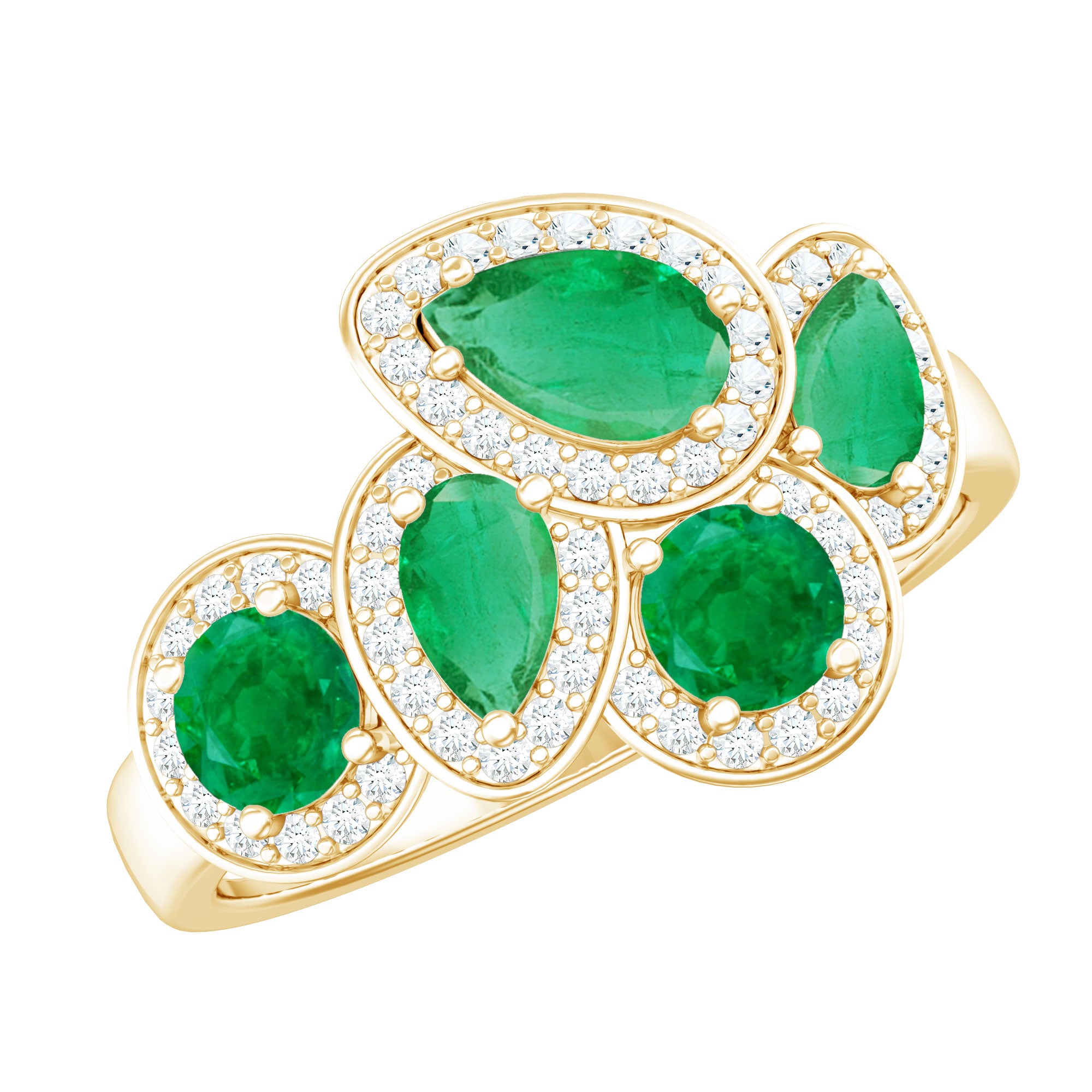 Natural Emerald and Diamond Cluster Engagement Ring AAA - Rosec Jewels