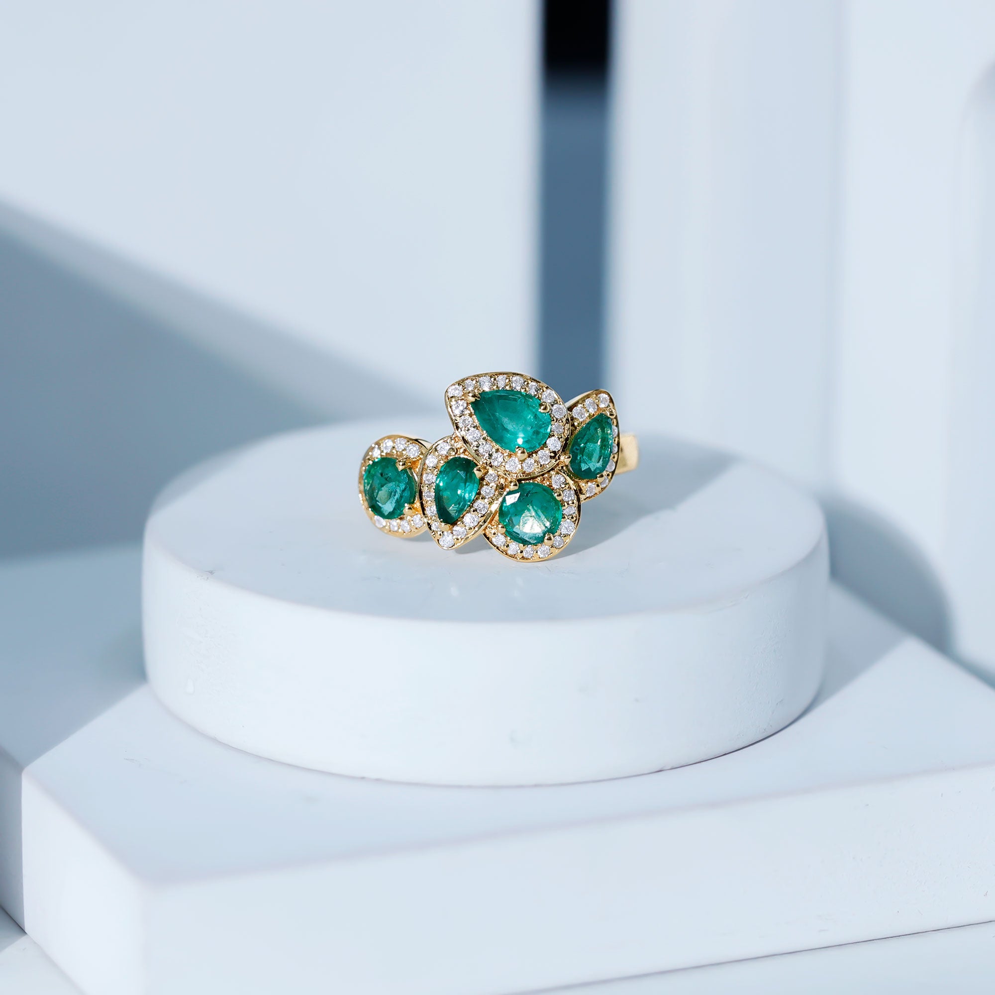 Natural Emerald and Diamond Cluster Engagement Ring AAA - Rosec Jewels