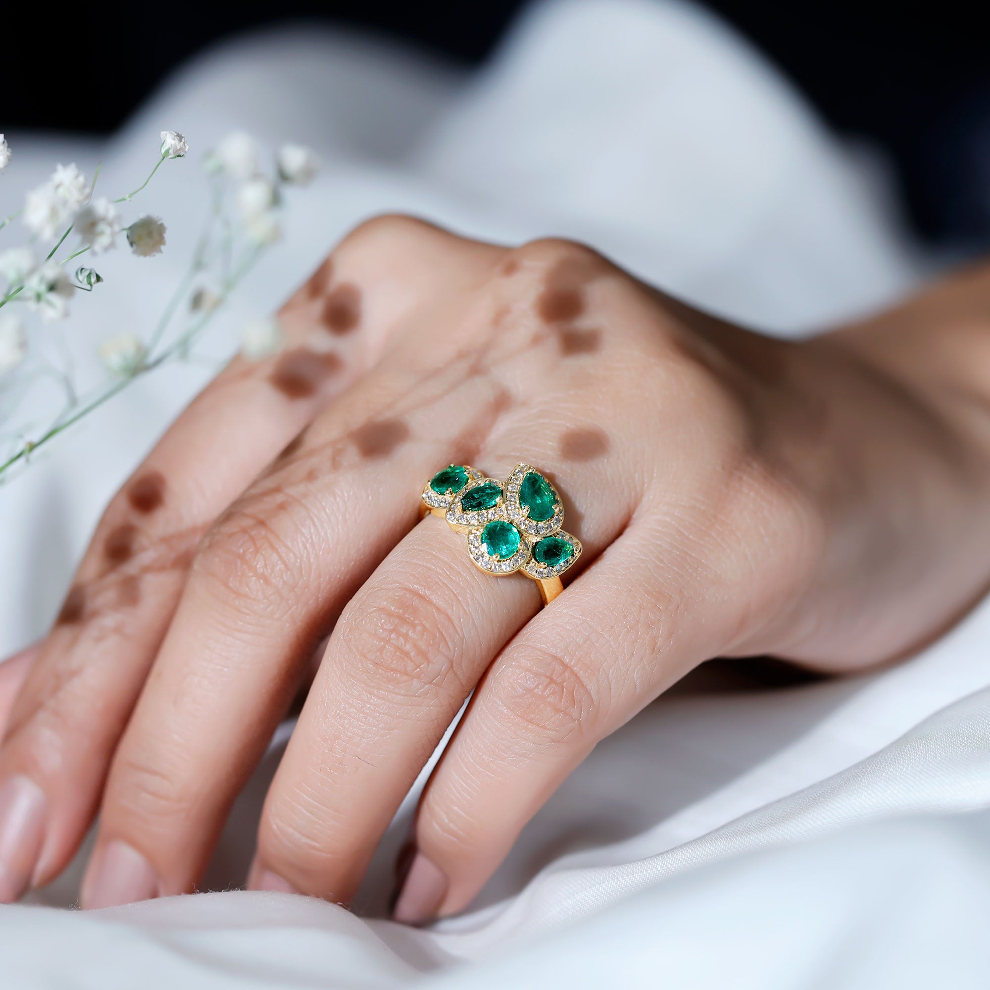 Natural Emerald and Diamond Cluster Engagement Ring AAA - Rosec Jewels