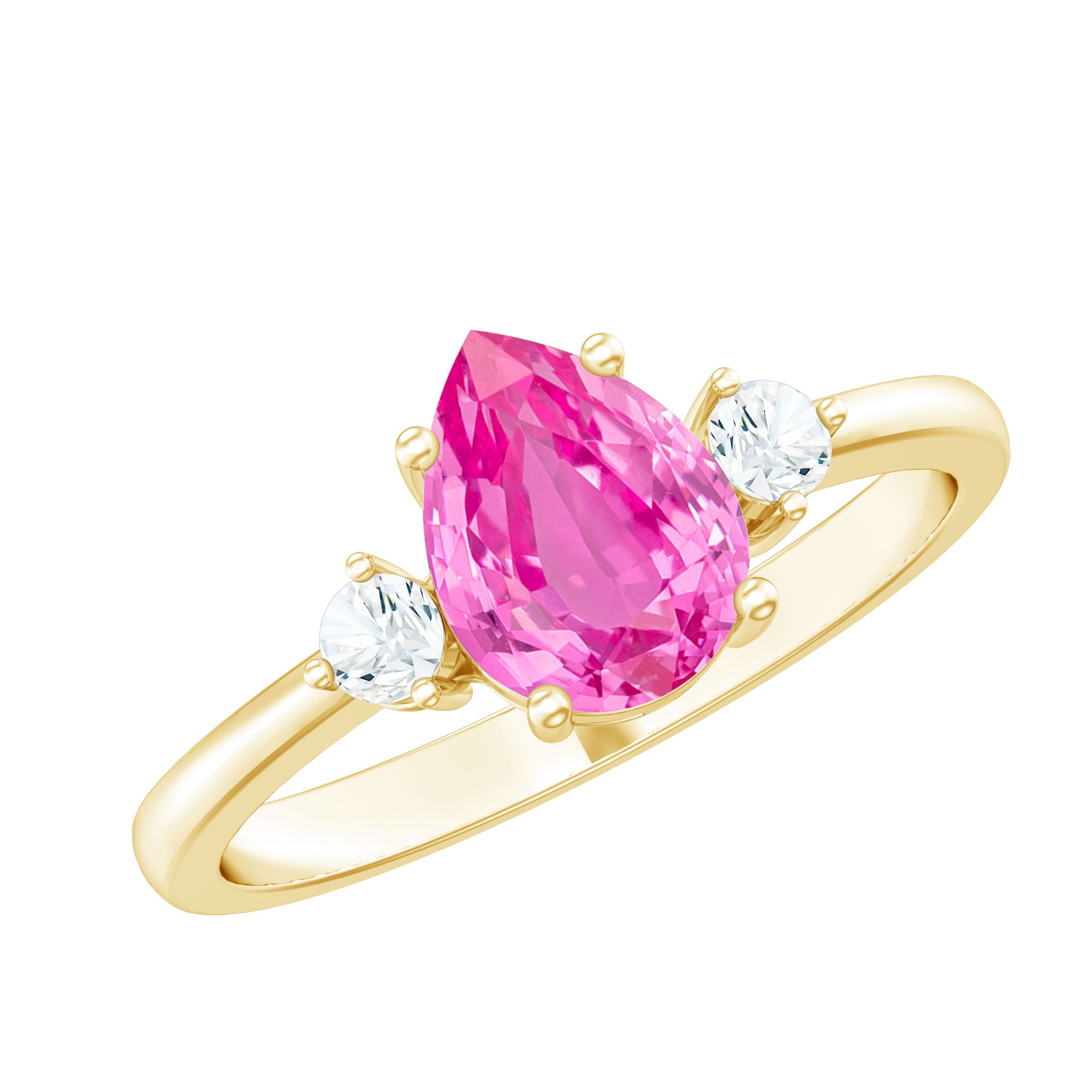 1 CT Lab Grown Pink Sapphire Teardrop Engagement Ring with Diamond AAAA - Rosec Jewels