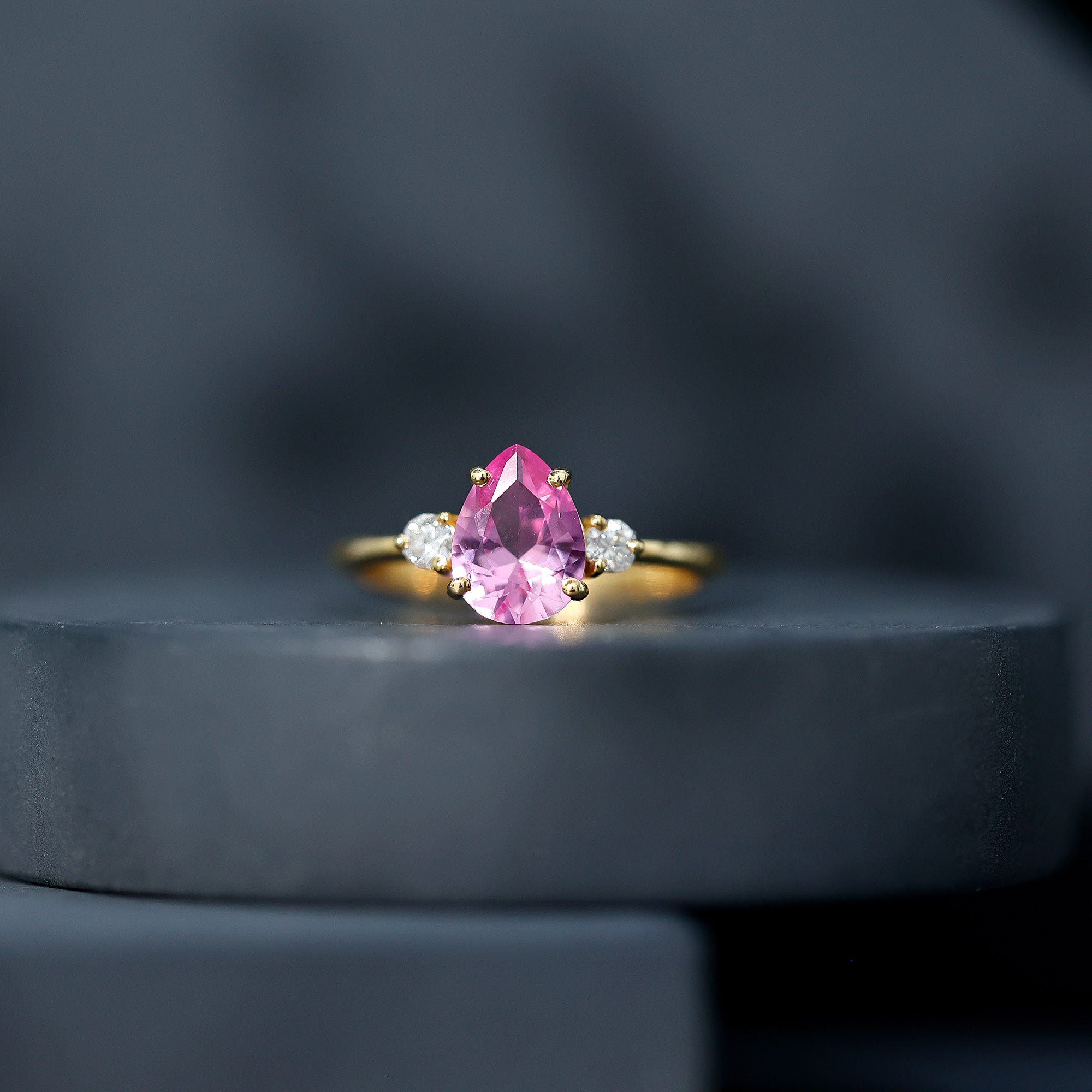 1 CT Lab Grown Pink Sapphire Teardrop Engagement Ring with Diamond AAAA - Rosec Jewels
