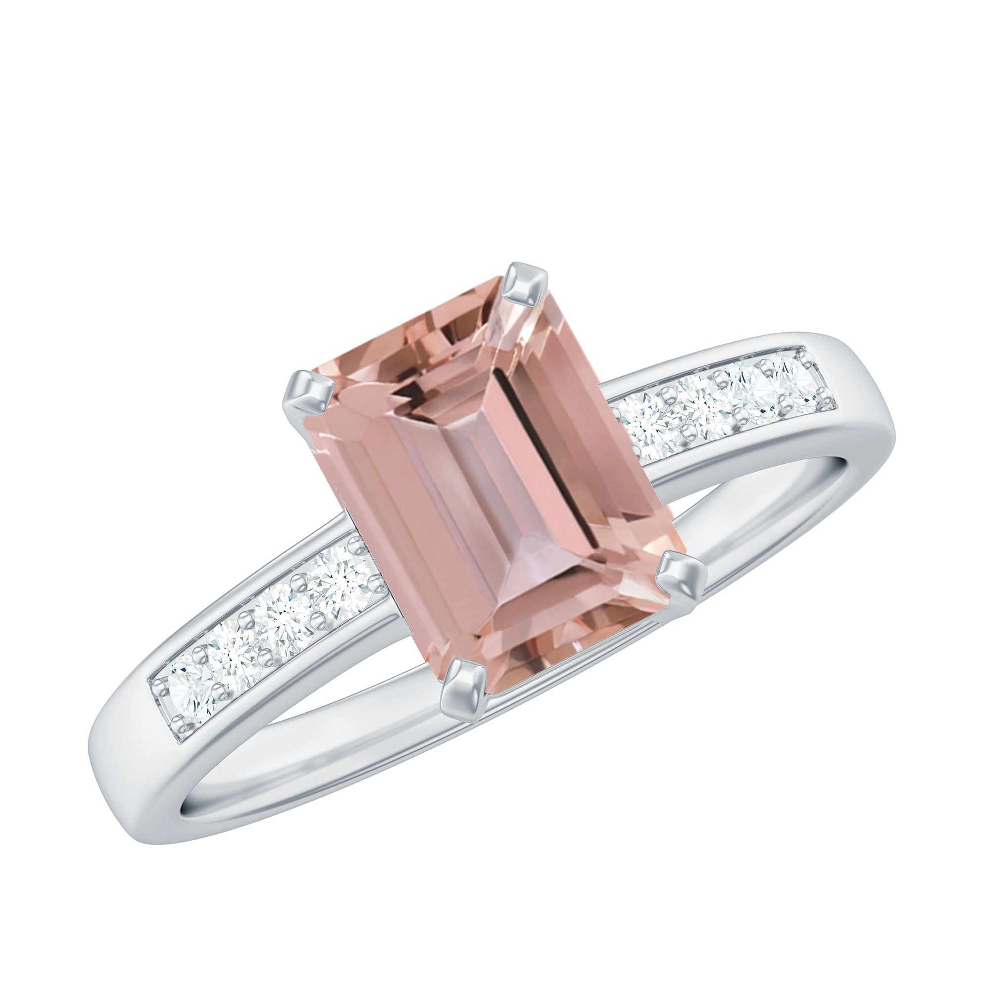 Emerald Cut Morganite Solitaire Ring with Diamond