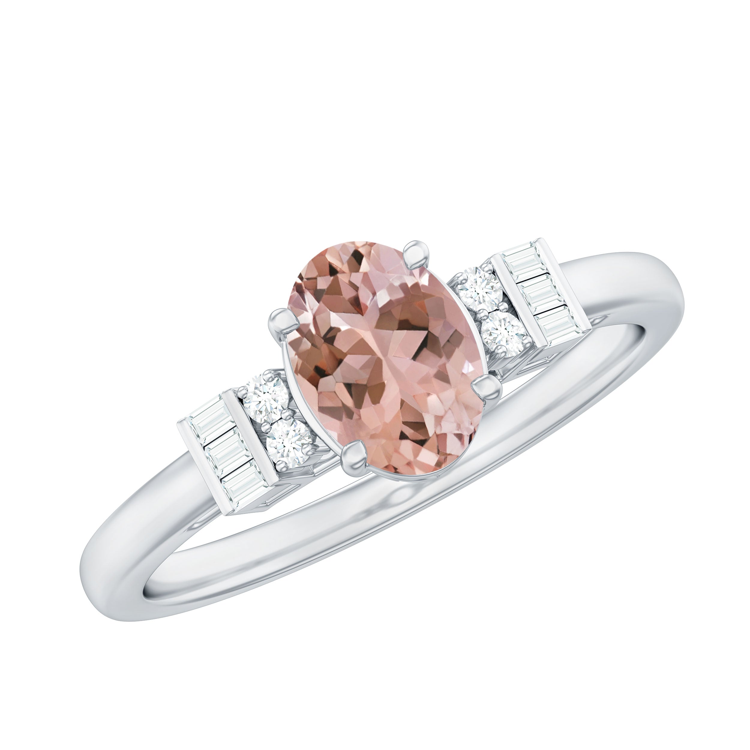 3/4 CT Oval Cut Morganite Solitaire Engagement Ring with Diamond Accent