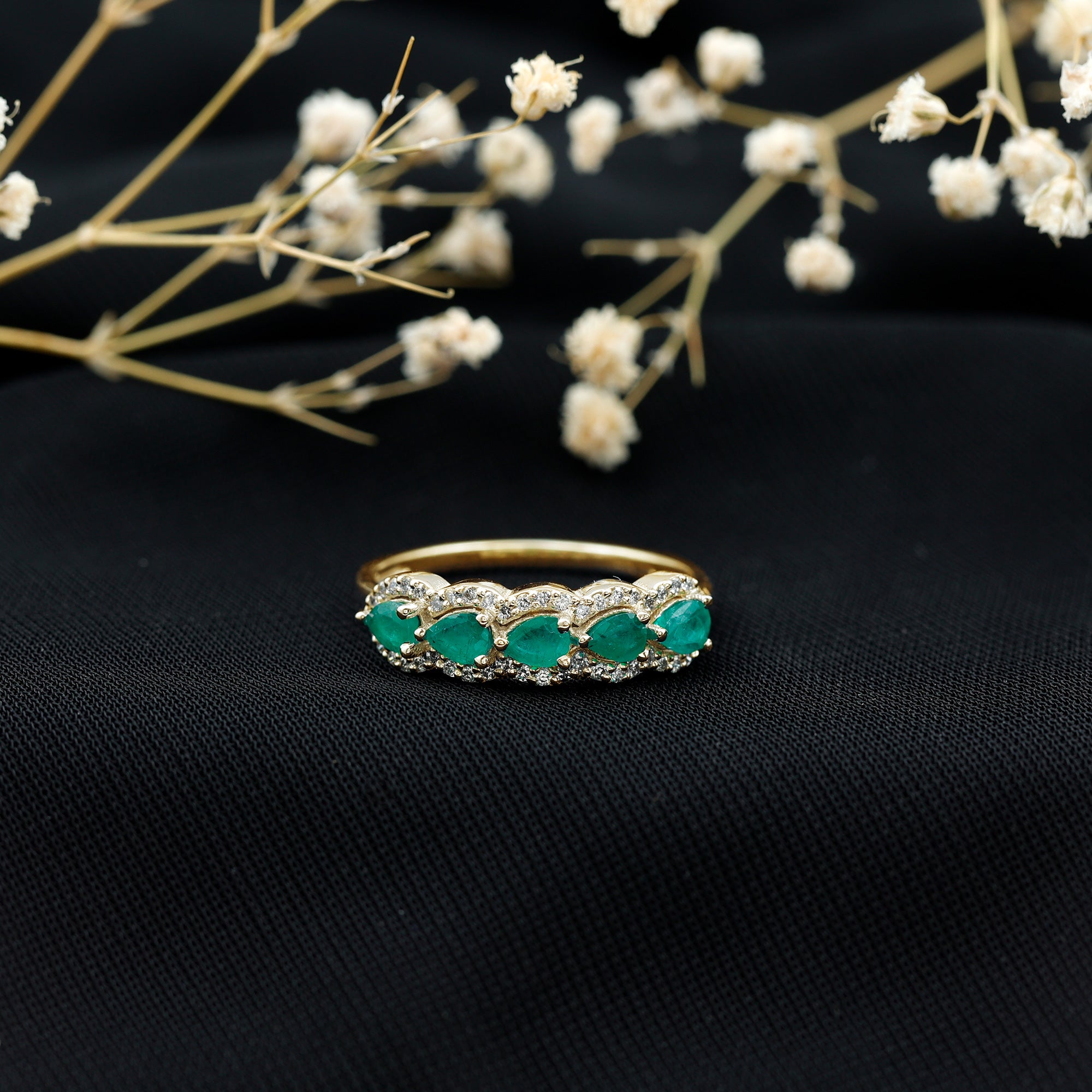 Pear Shape Emerald Anniversary Wedding Ring with Diamond Accent AAA - Rosec Jewels