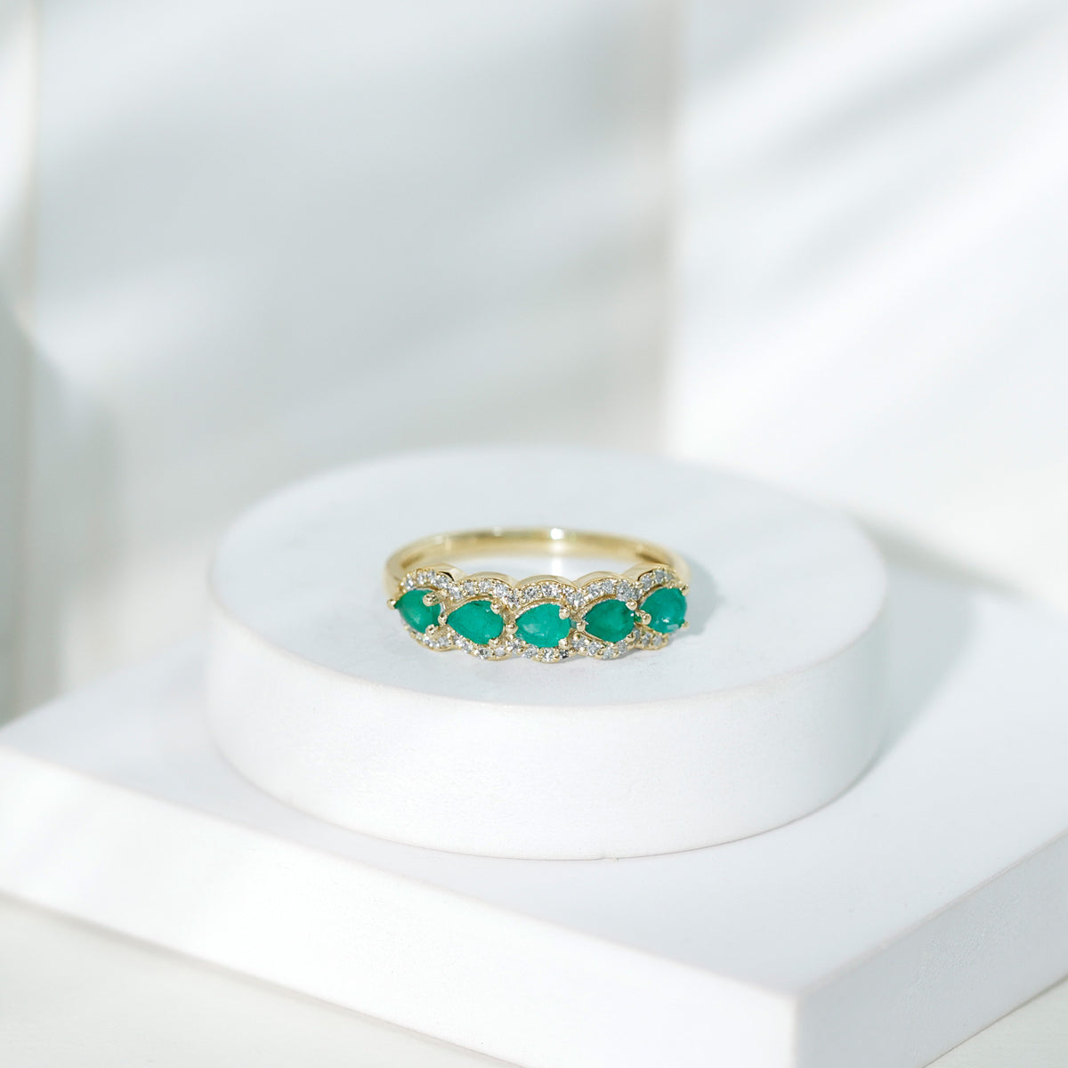 Pear Shape Emerald Anniversary Wedding Ring with Diamond Accent AAA - Rosec Jewels