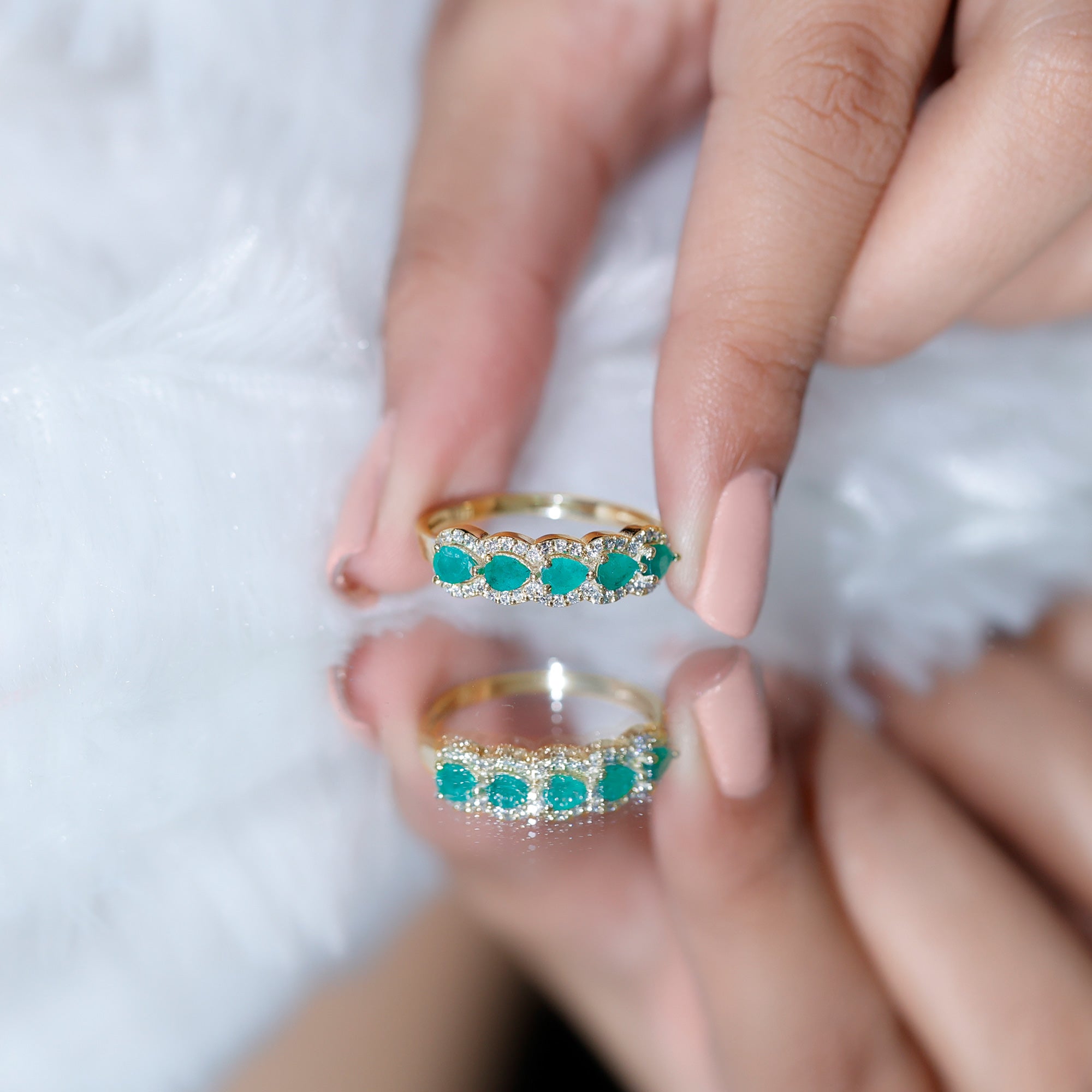 Pear Shape Emerald Anniversary Wedding Ring with Diamond Accent AAA - Rosec Jewels