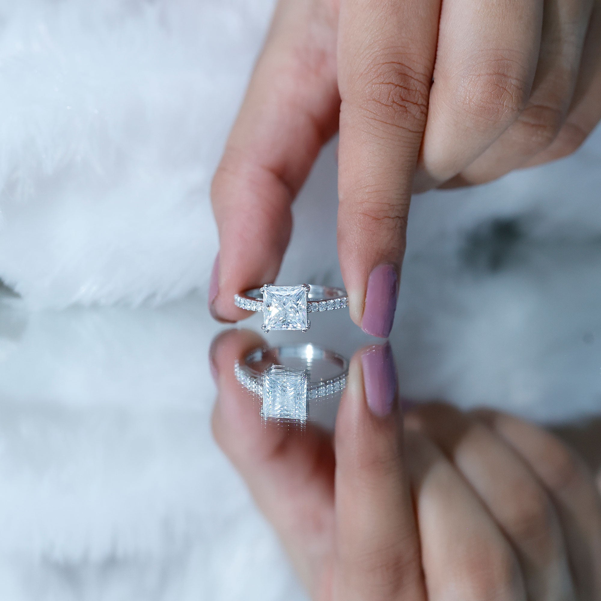 3 Carat Moissanite Princess Cut Engagement Ring With Double Prongs D-VS1 - Rosec Jewels