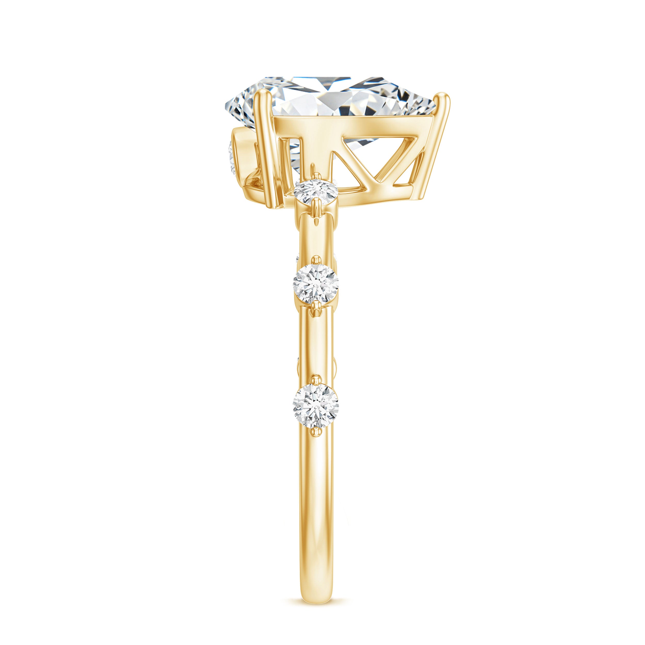 Pear Shaped Moissanite Engagement Ring with Spaced Accent D-VS1 - Rosec Jewels