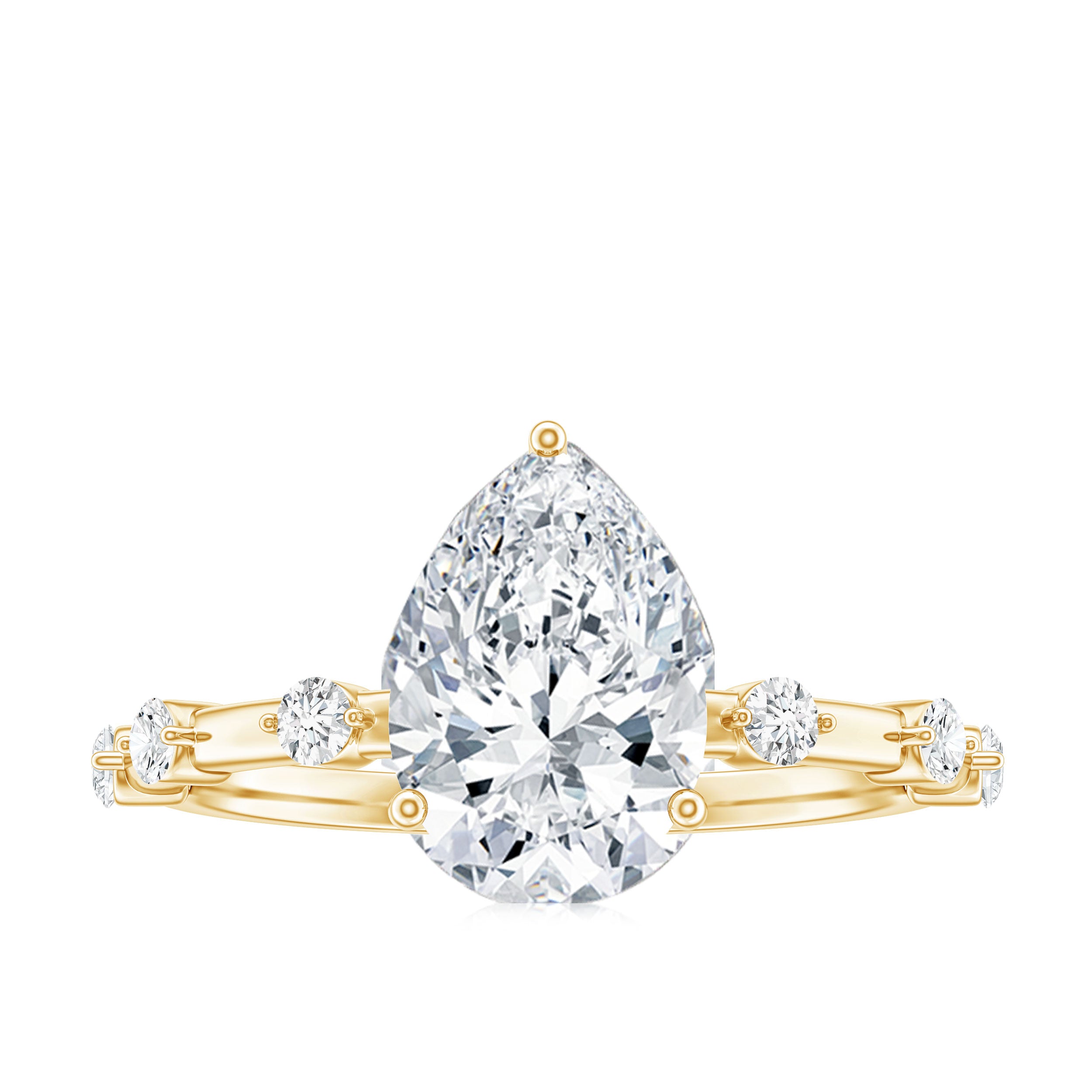 Pear Shaped Moissanite Engagement Ring with Spaced Accent D-VS1 - Rosec Jewels