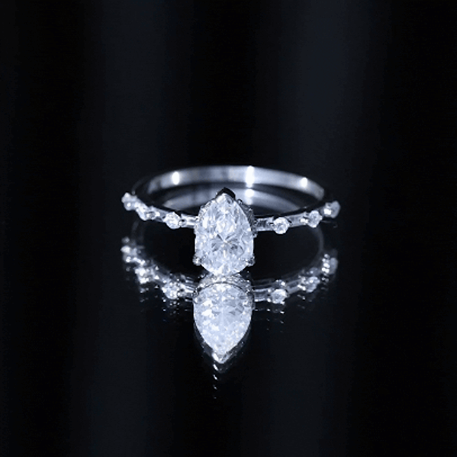 Brilliant Cut Moissanite Pear Shape Engagement Ring with Hidden Halo D-VS1 - Rosec Jewels