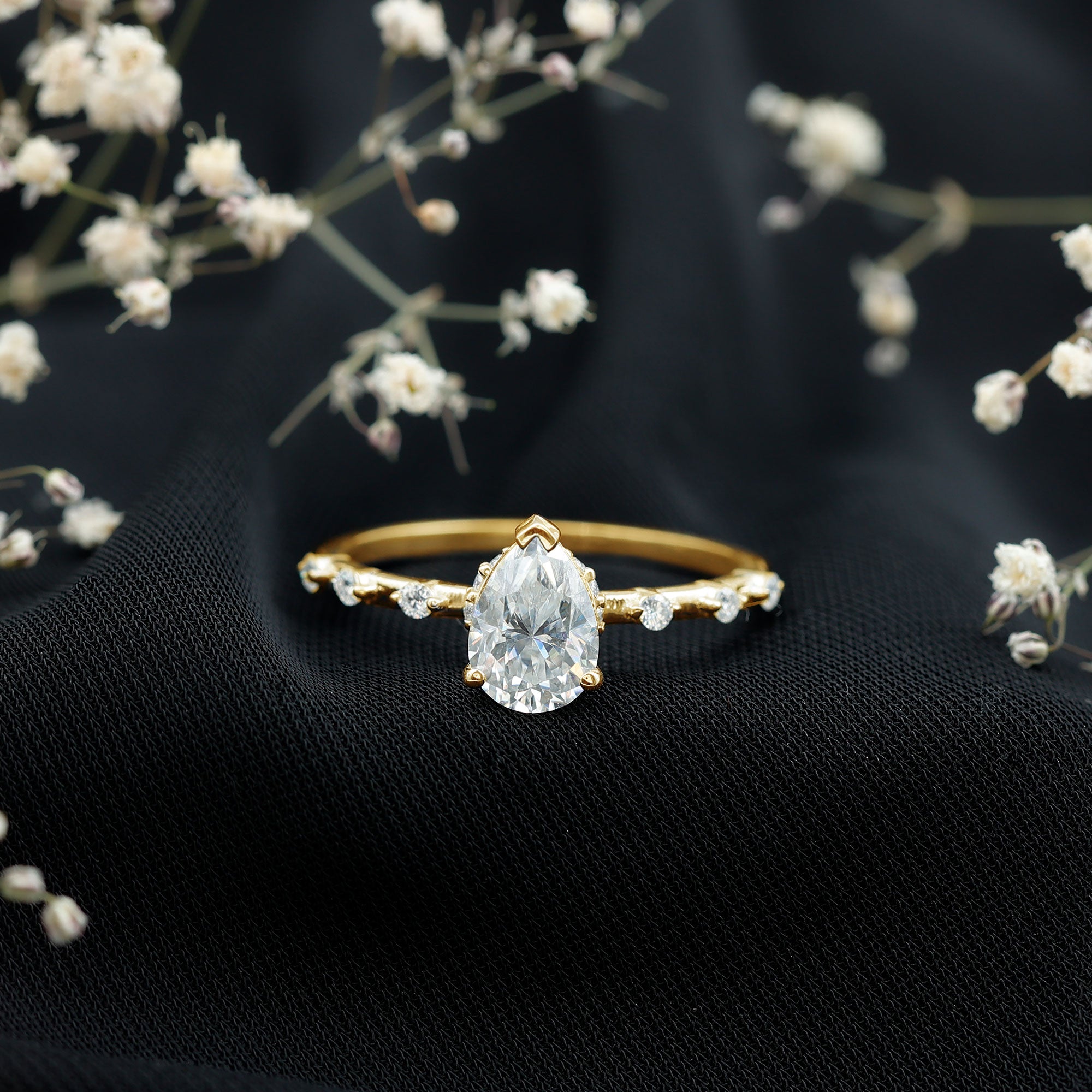 Brilliant Cut Moissanite Pear Shape Engagement Ring with Hidden Halo D-VS1 - Rosec Jewels
