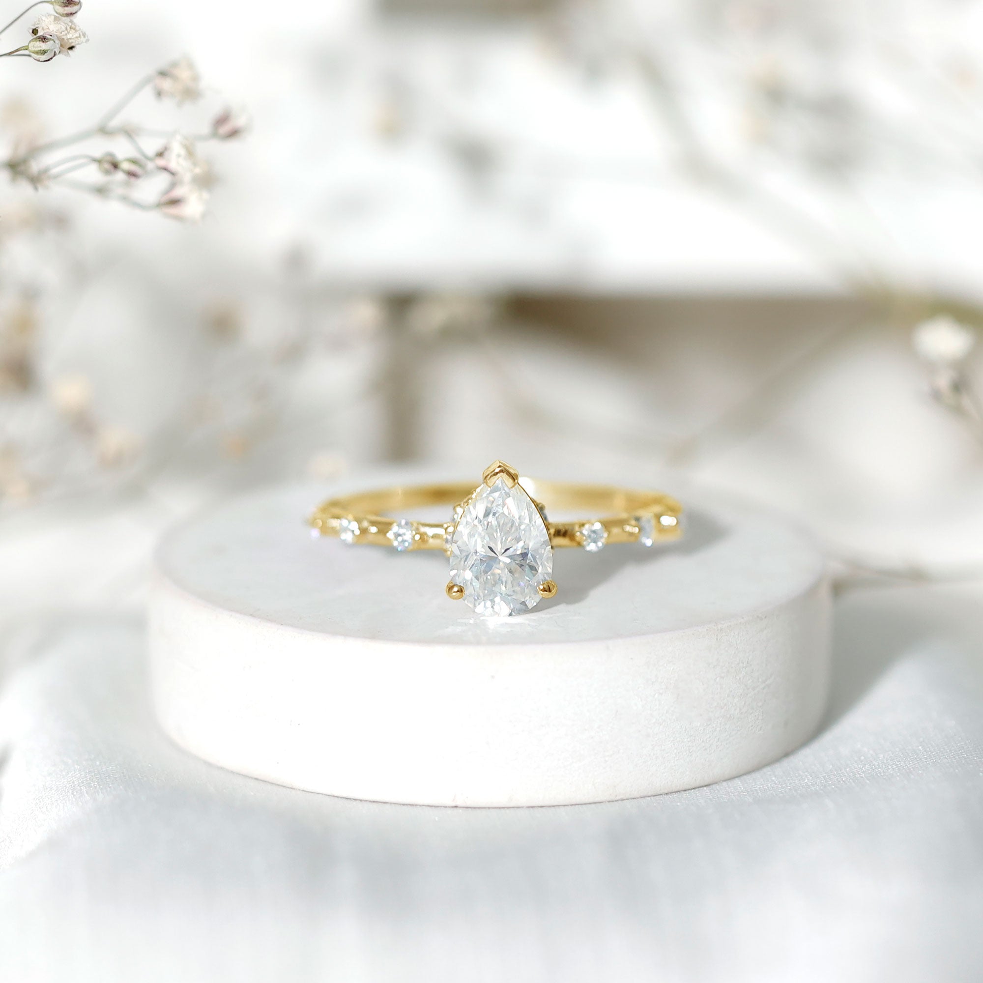 Brilliant Cut Moissanite Pear Shape Engagement Ring with Hidden Halo D-VS1 - Rosec Jewels