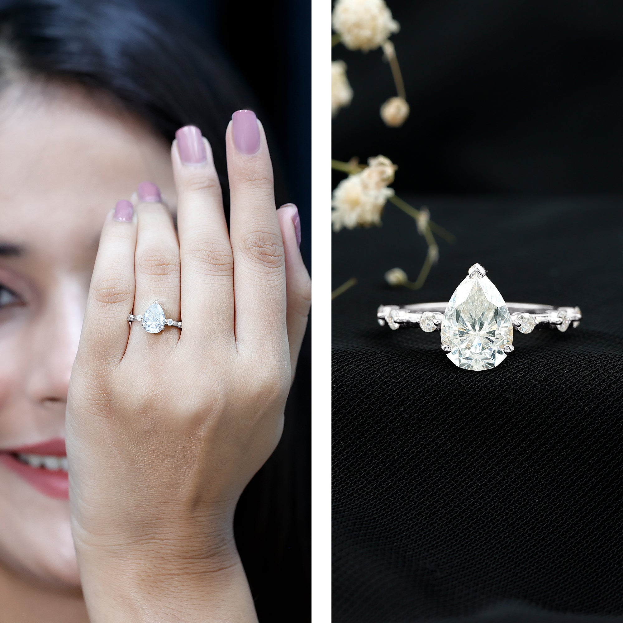 Pear Shaped Moissanite Big Engagement Ring For Women D-VS1 - Rosec Jewels