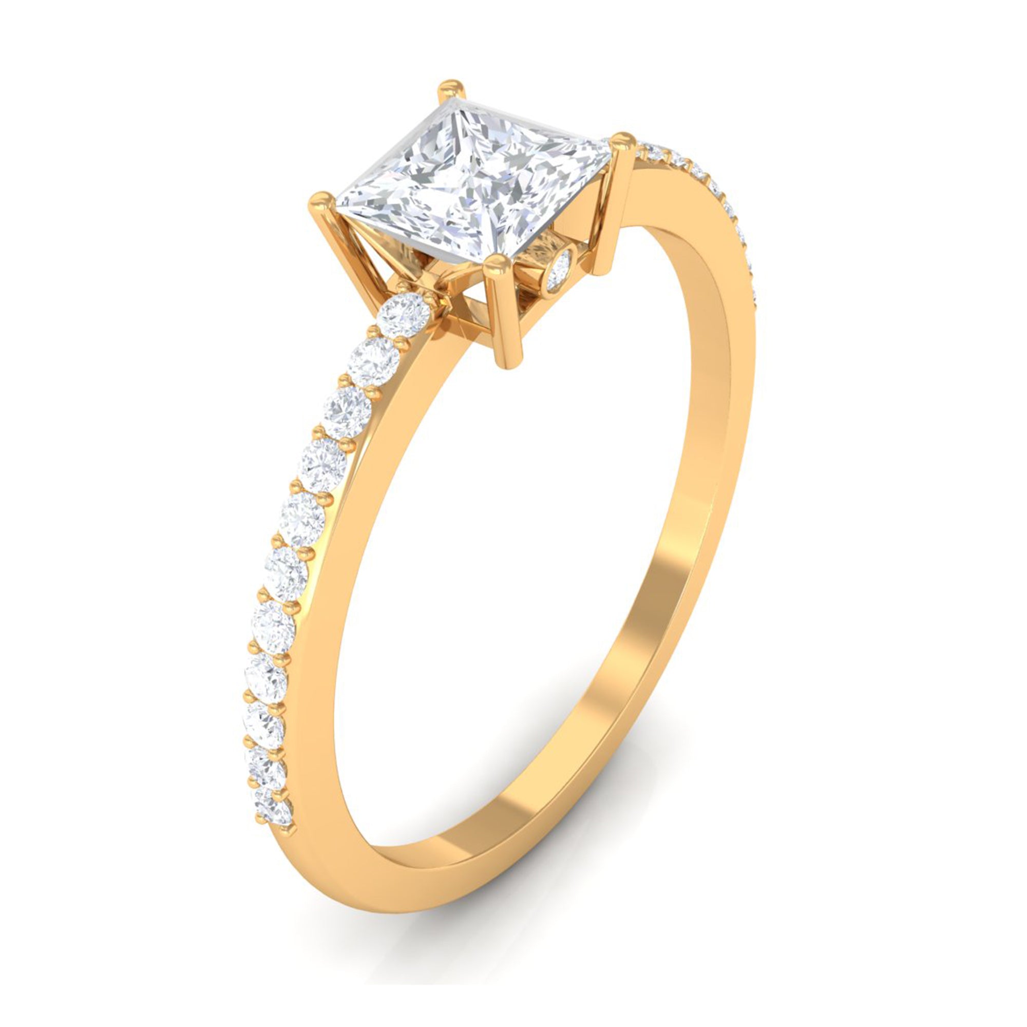 3/4 CT Princess Cut Zircon Solitaire Ring with Surprise and Side Stones AAAA - Rosec Jewels