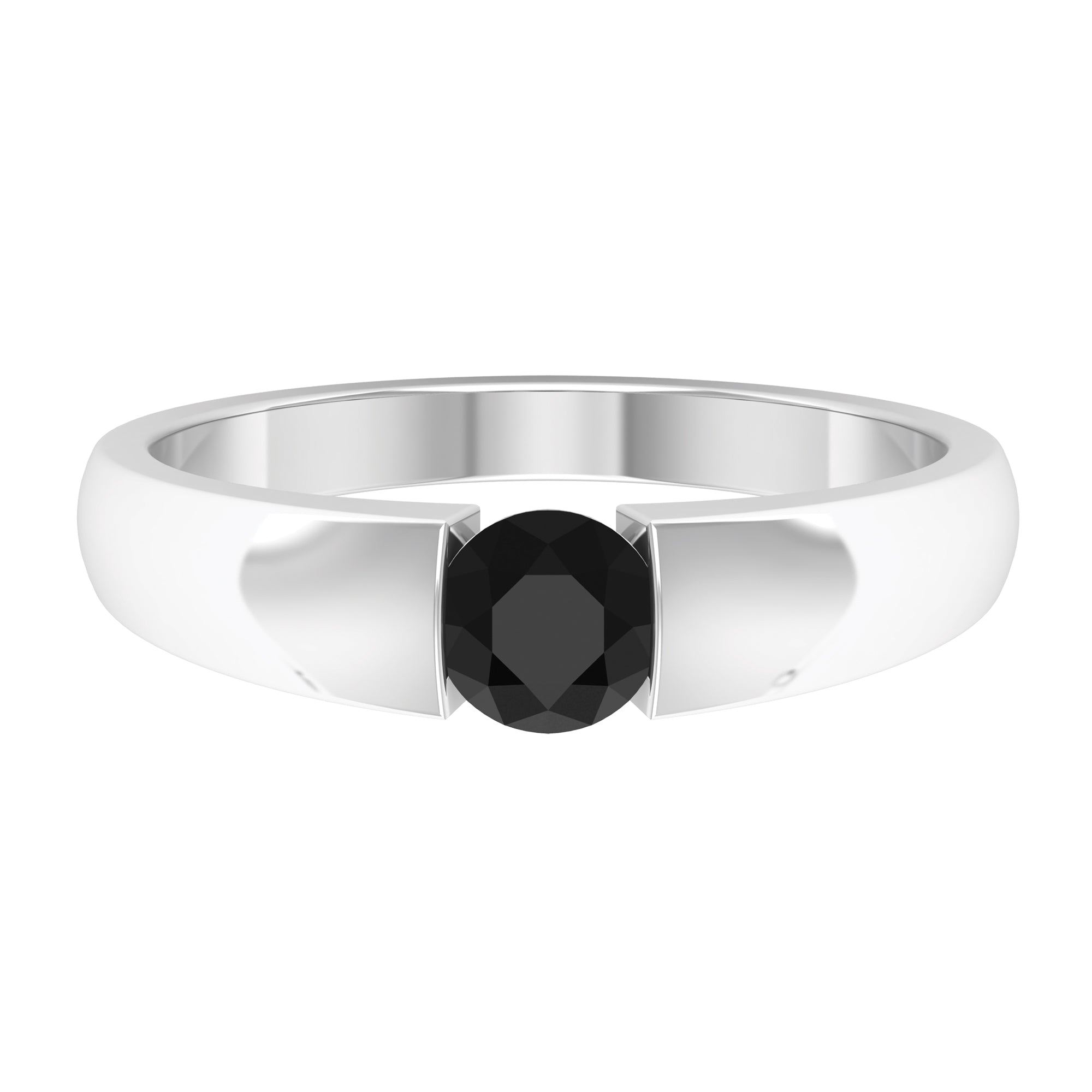 5 MM Round Cut Black Diamond Solitaire Band in Tension Mount Setting