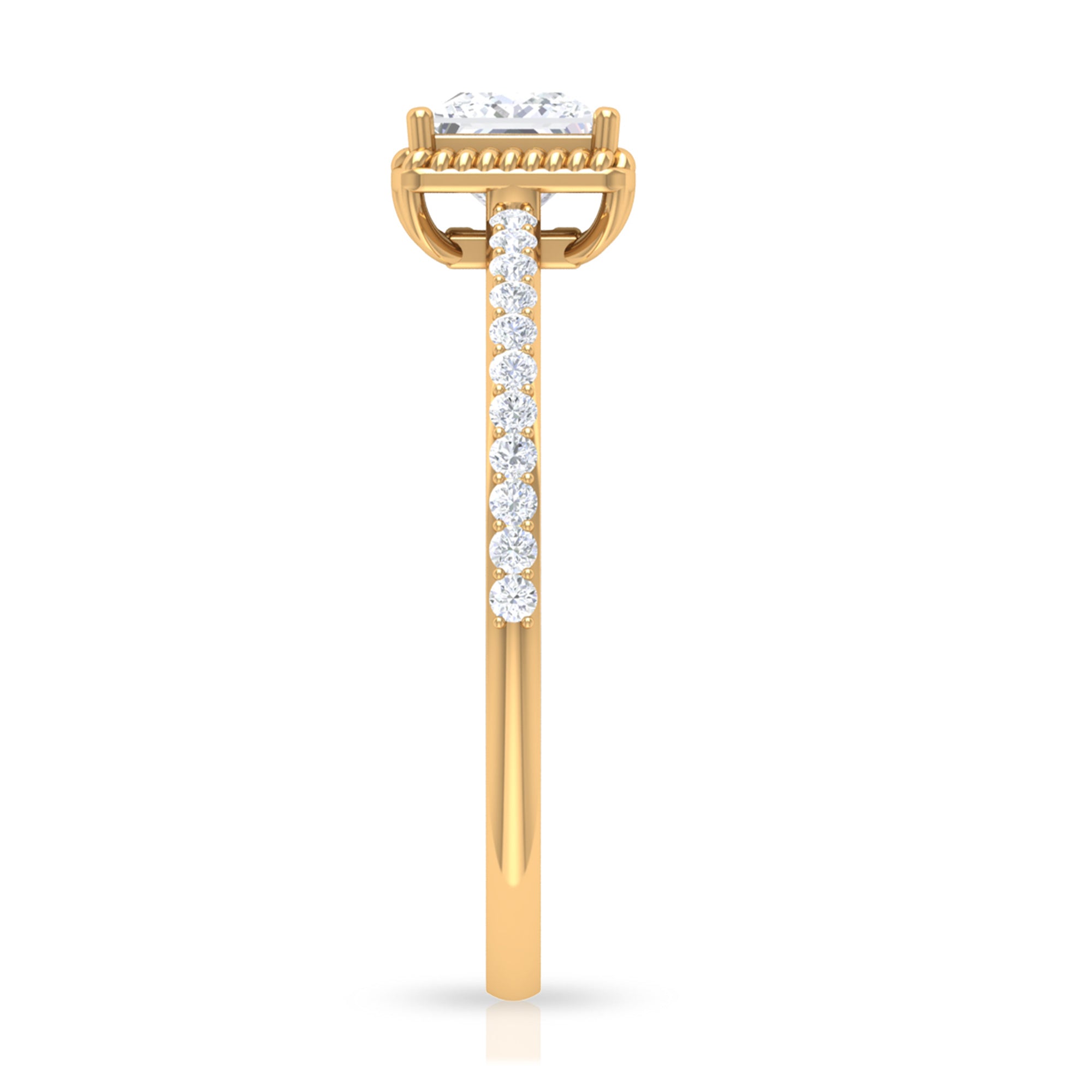 3/4 CT Princess Cut Zircon Solitaire Ring with Side Stones AAAA - Rosec Jewels